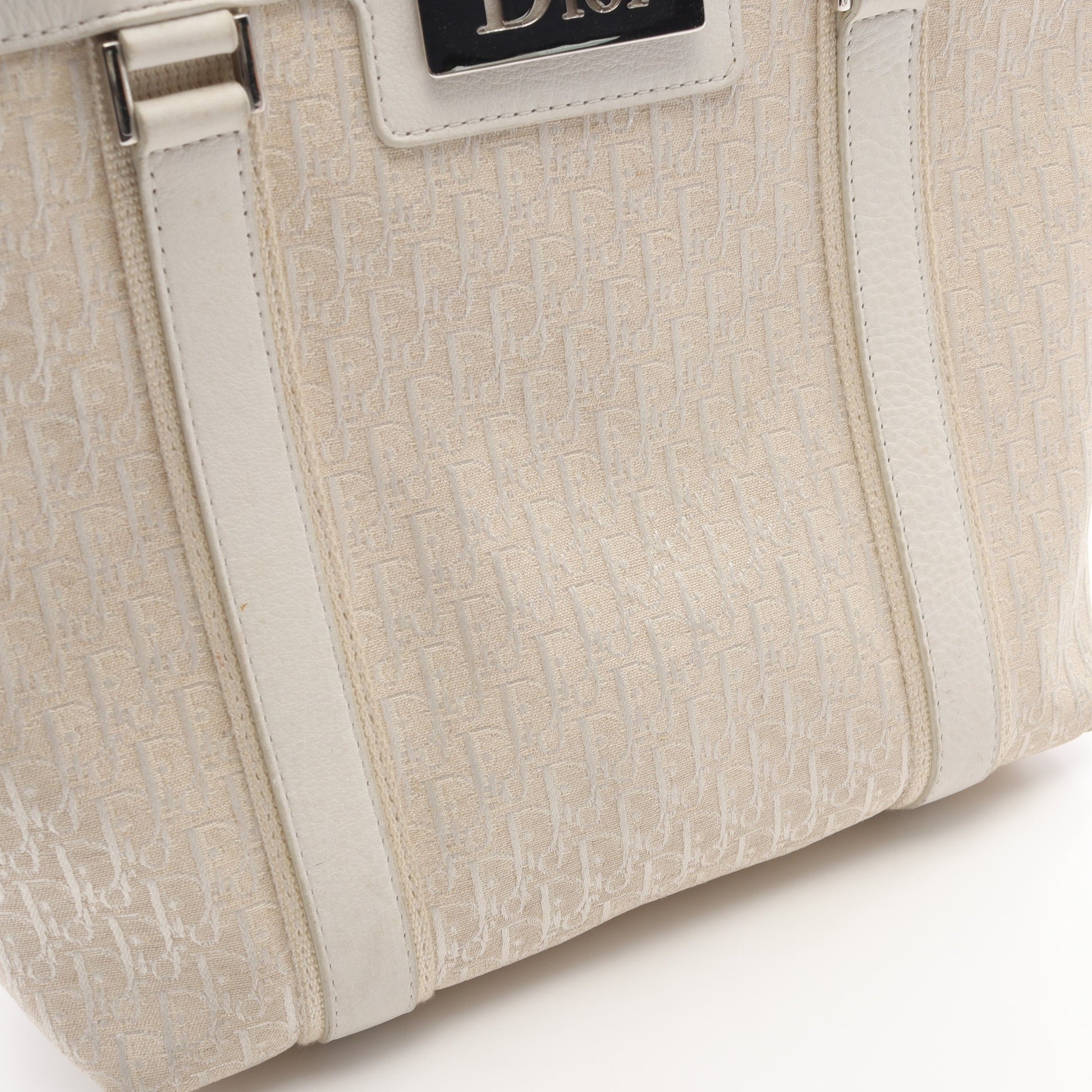 ストリートシック トロッター ハンドバッグ キャンバス レザー アイボリー ホワイト クリスチャンディオール バッグ Christian Dior