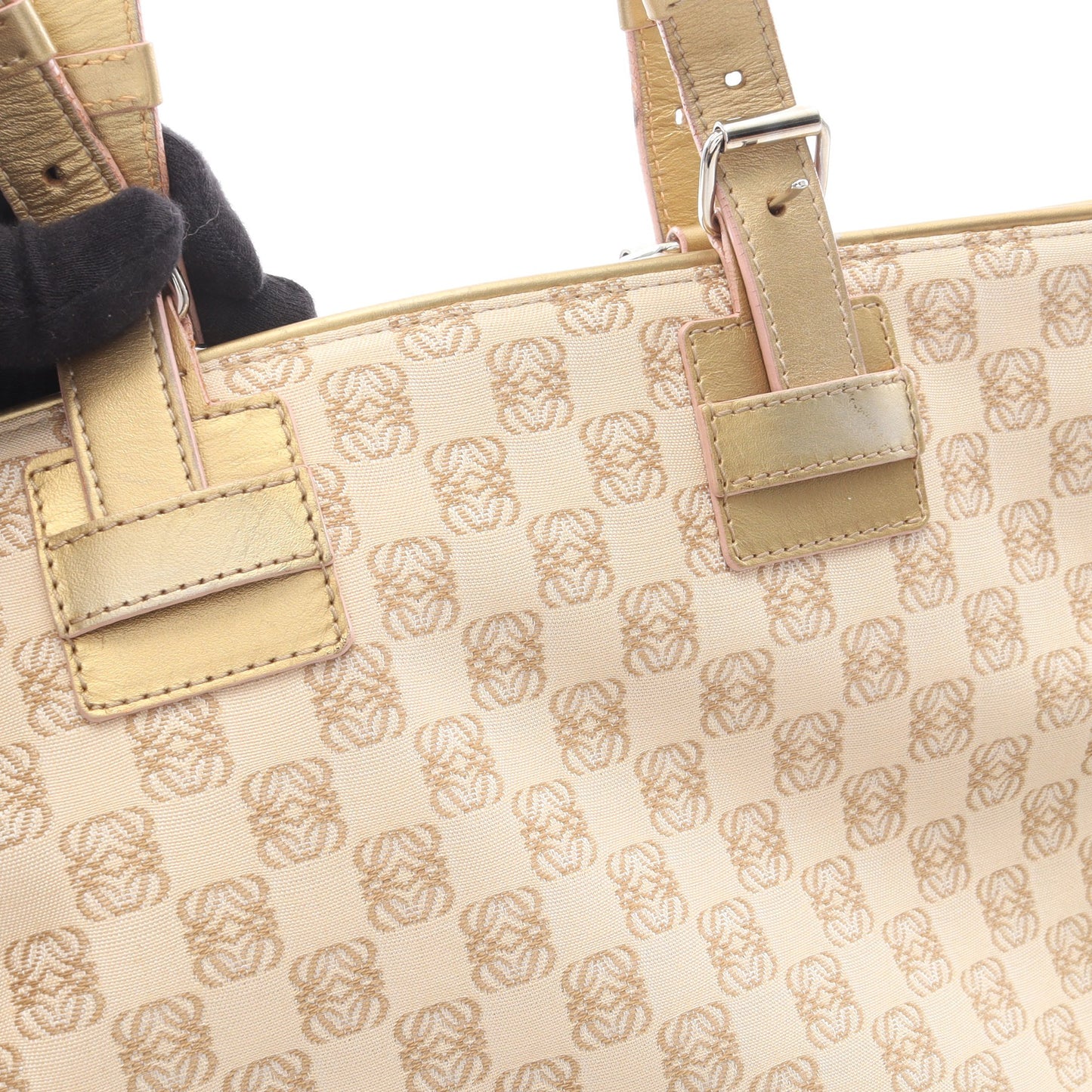 リピートアナグラム ハンドバッグ キャンバス レザー ベージュ ゴールド ロエベ バッグ LOEWE