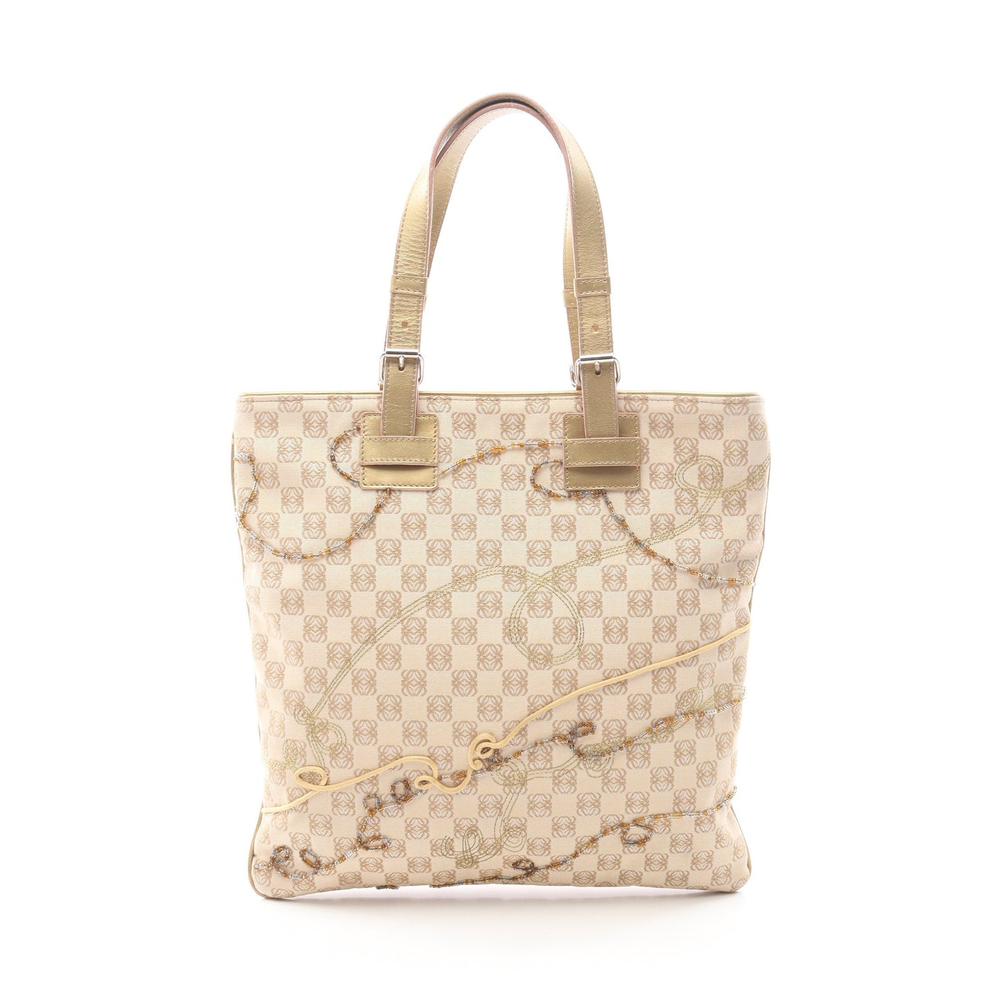 リピートアナグラム ハンドバッグ キャンバス レザー ベージュ ゴールド ロエベ バッグ LOEWE