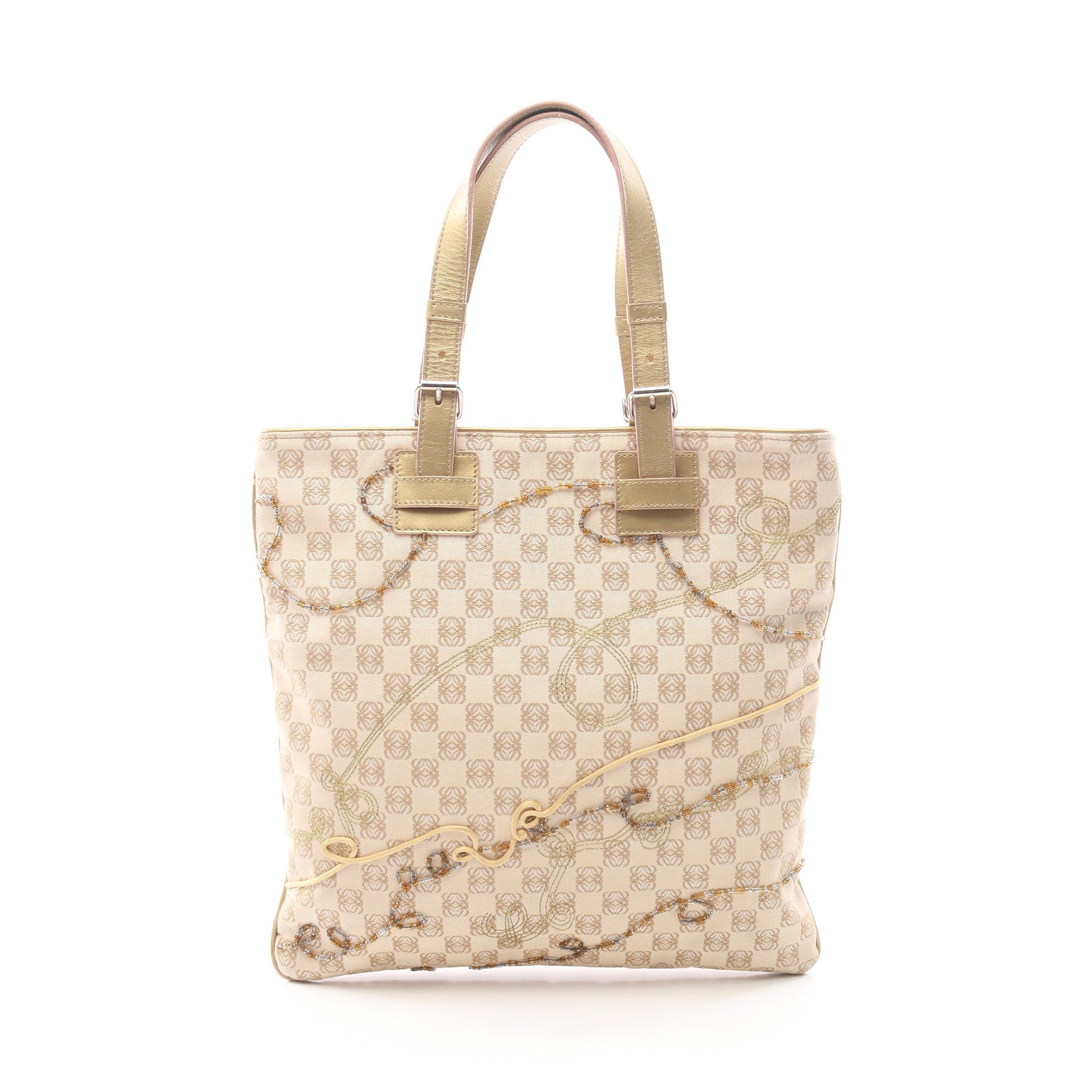 リピートアナグラム ハンドバッグ キャンバス レザー ベージュ ゴールド ロエベ バッグ LOEWE