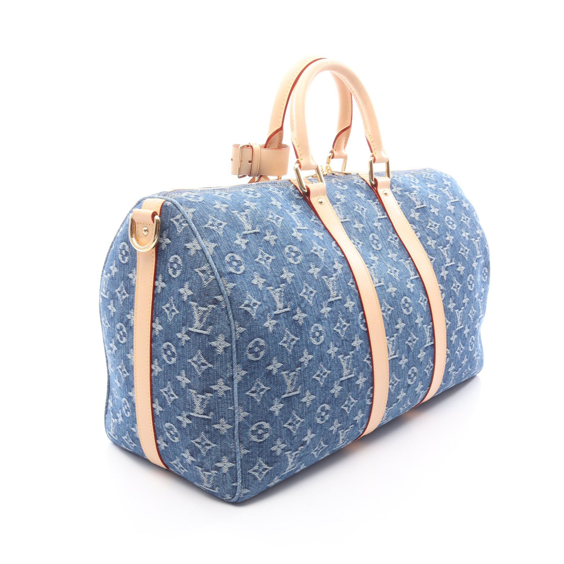 キーポル バンドリエール45 モノグラムデニム 2WAY ボストンバッグ デニム レザー ブルー ルイヴィトン バッグ LOUIS VUITTON