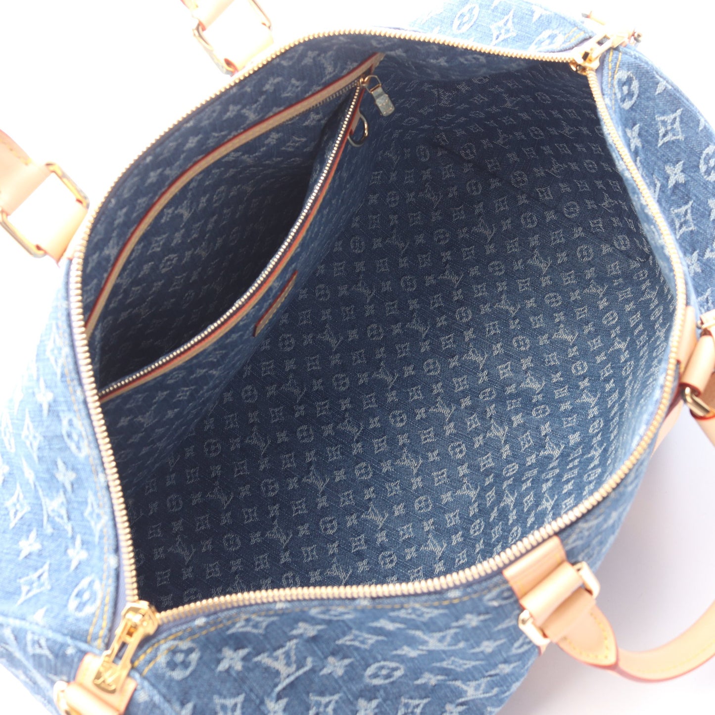 キーポル バンドリエール45 モノグラムデニム 2WAY ボストンバッグ デニム レザー ブルー ルイヴィトン バッグ LOUIS VUITTON