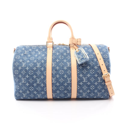 キーポル バンドリエール45 モノグラムデニム 2WAY ボストンバッグ デニム レザー ブルー ルイヴィトン バッグ LOUIS VUITTON