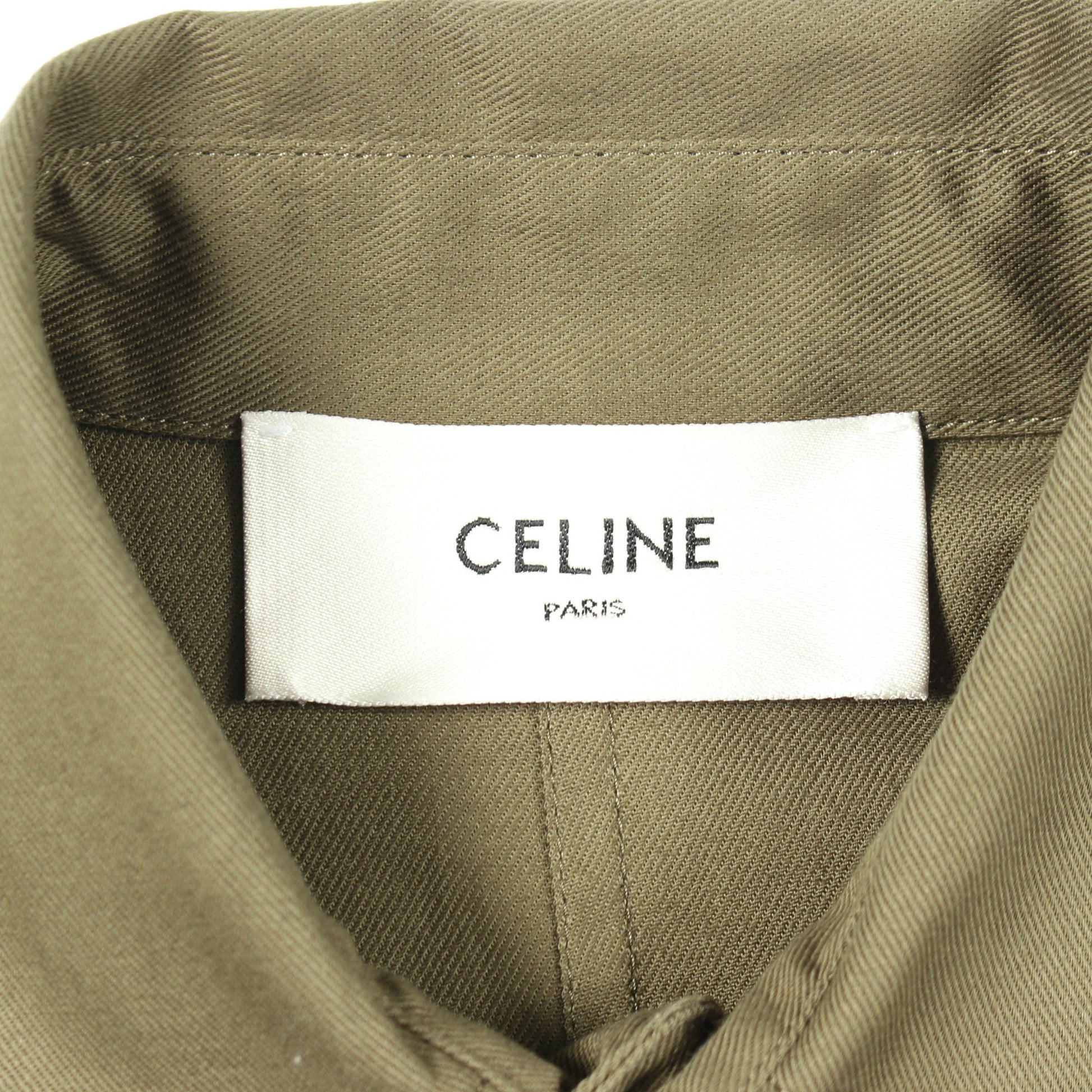 トリオンフボタン 半袖 ミリタリーポケット シャツワンピース コットン カーキグリーン セリーヌ ワンピース CELINE