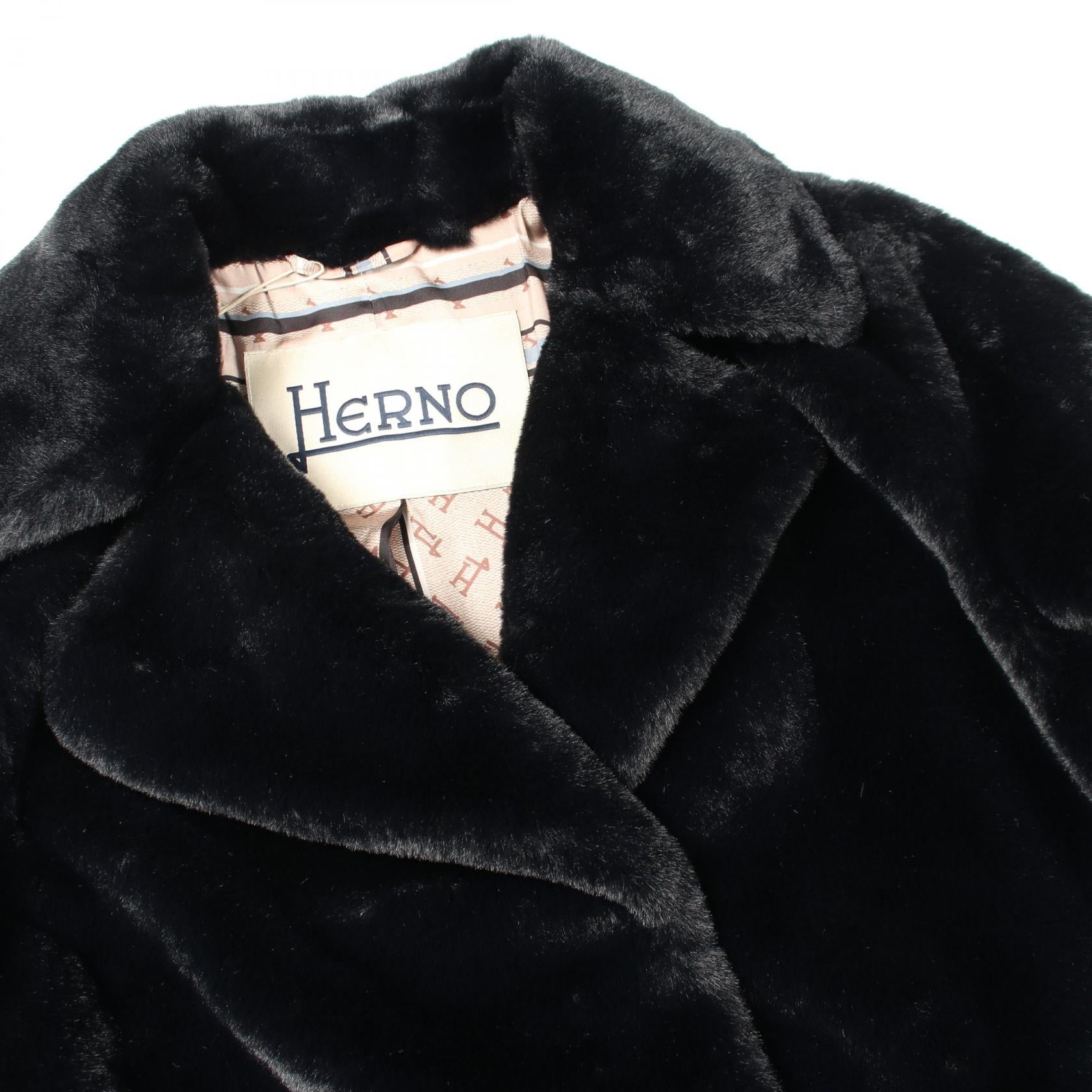 SOFT FAUX FUR COAT フェイクファー コート ブラック ヘルノ アウター HERNO