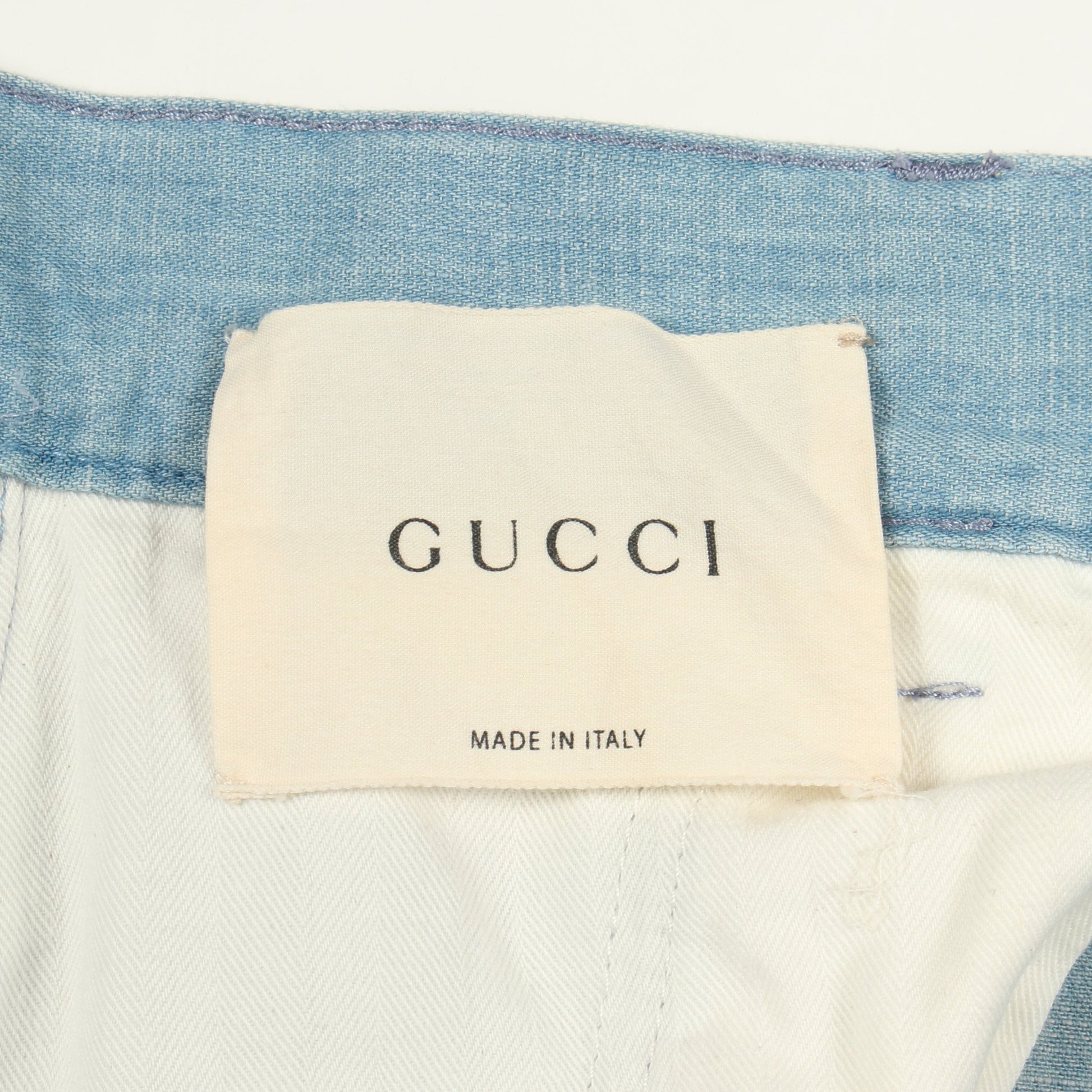 ロゴ刺繍 ワイド デニムパンツ コットン ライトブルー グッチ ボトムス GUCCI
