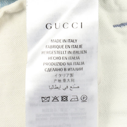 ロゴ刺繍 ワイド デニムパンツ コットン ライトブルー グッチ ボトムス GUCCI