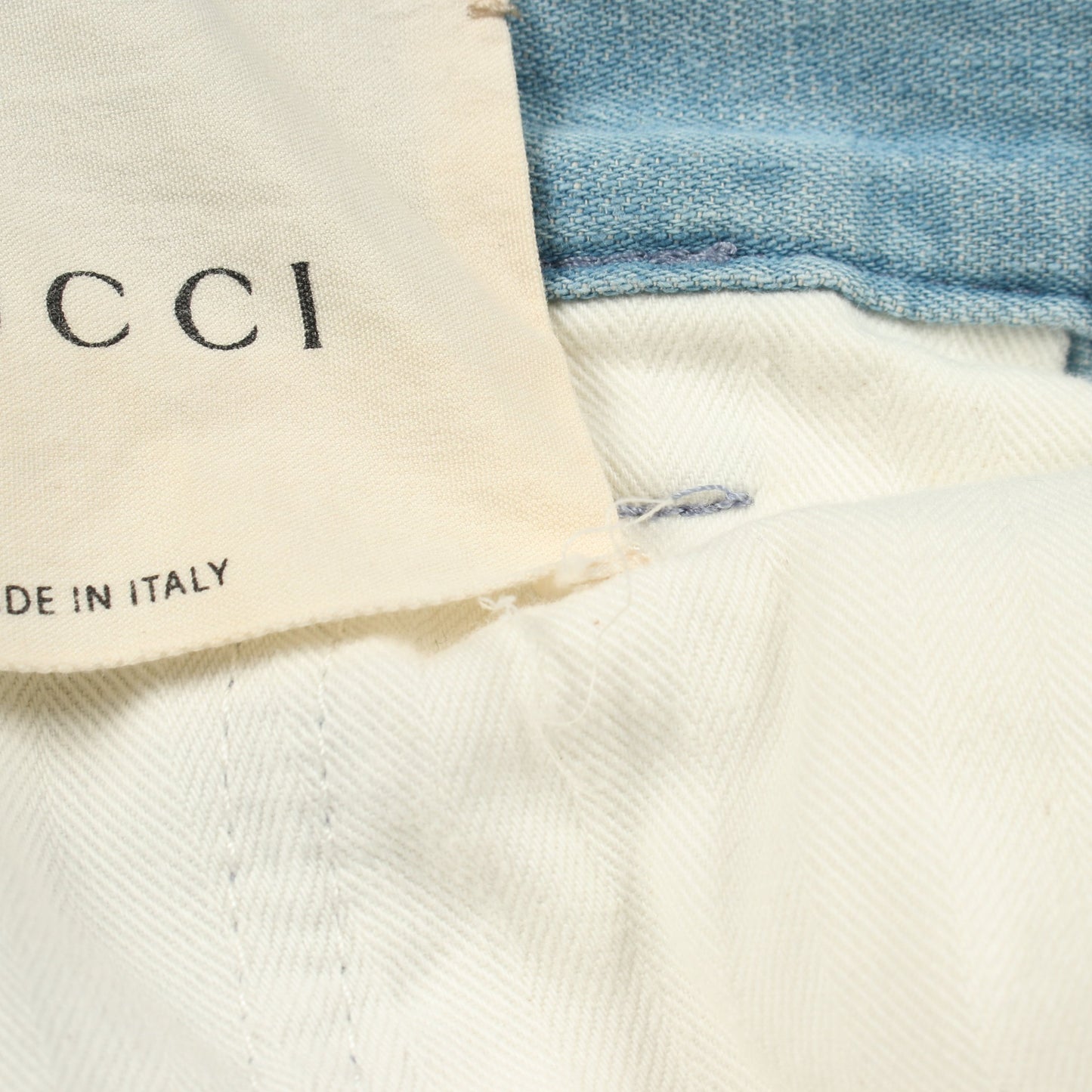 ロゴ刺繍 ワイド デニムパンツ コットン ライトブルー グッチ ボトムス GUCCI