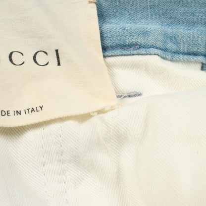 ロゴ刺繍 ワイド デニムパンツ コットン ライトブルー グッチ ボトムス GUCCI