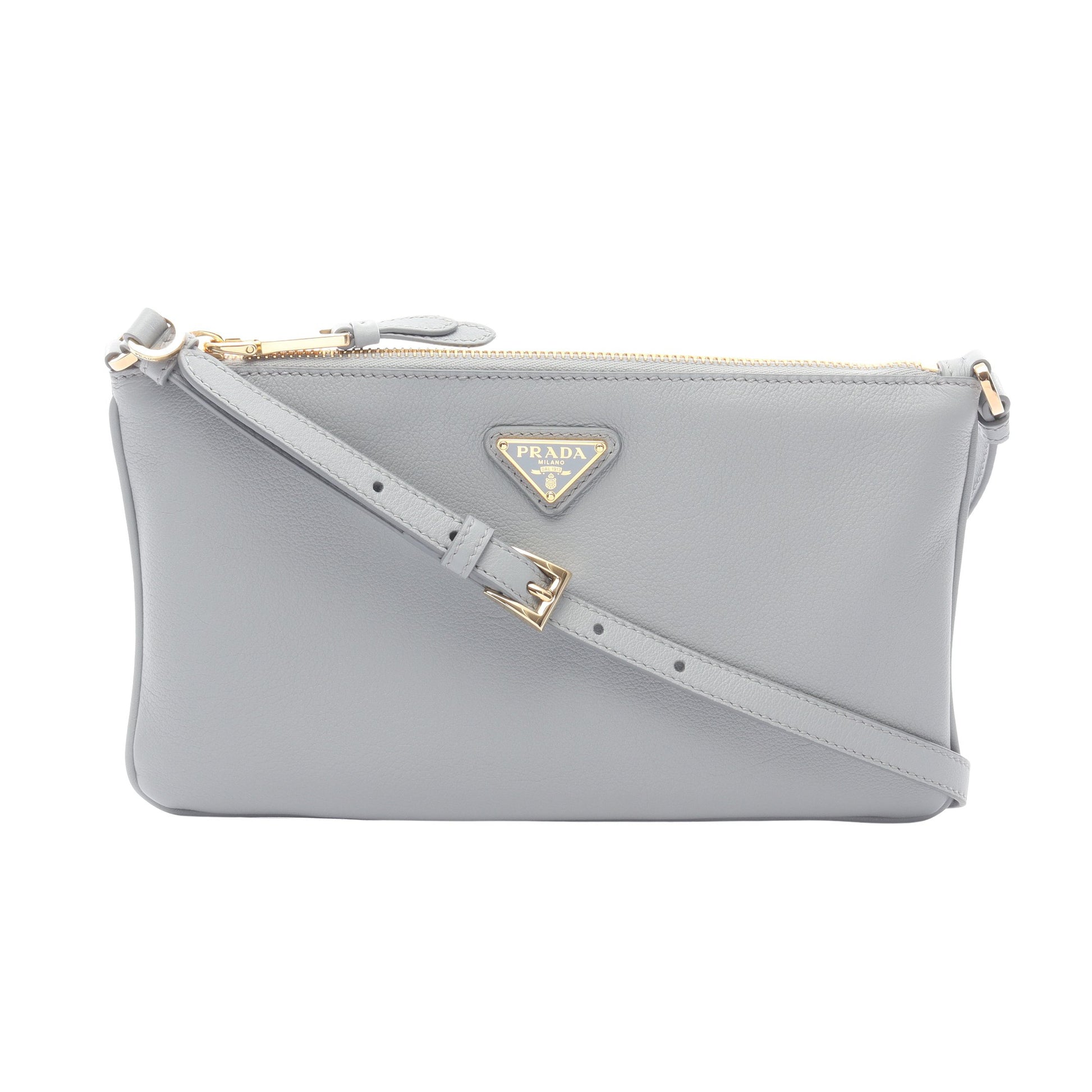 SOFT GRAIN ショルダーバッグ レザー ブルーグレー プラダ バッグ PRADA