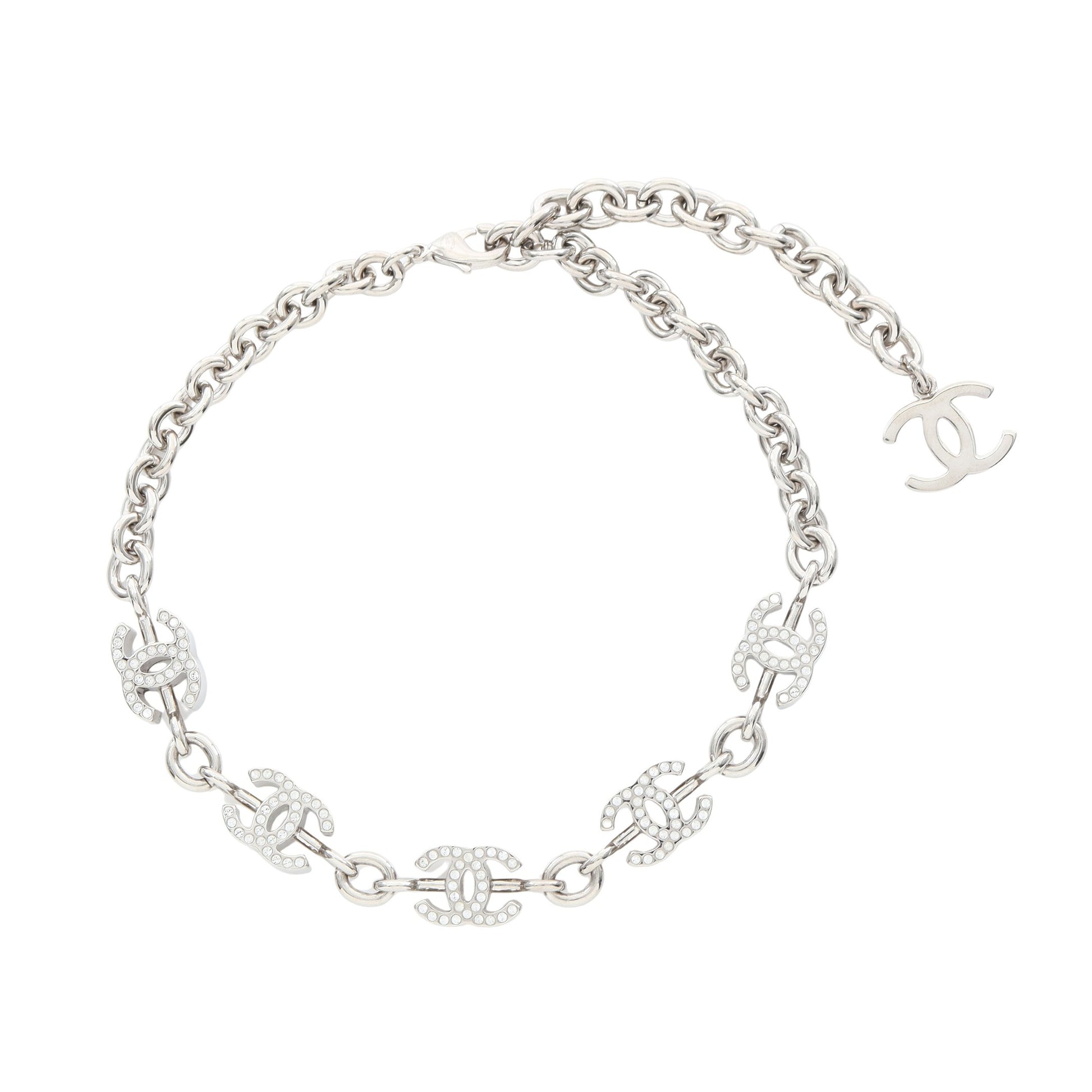 ココマーク ネックレス ラインストーン シルバー クリア B25C シャネル アクセサリー CHANEL