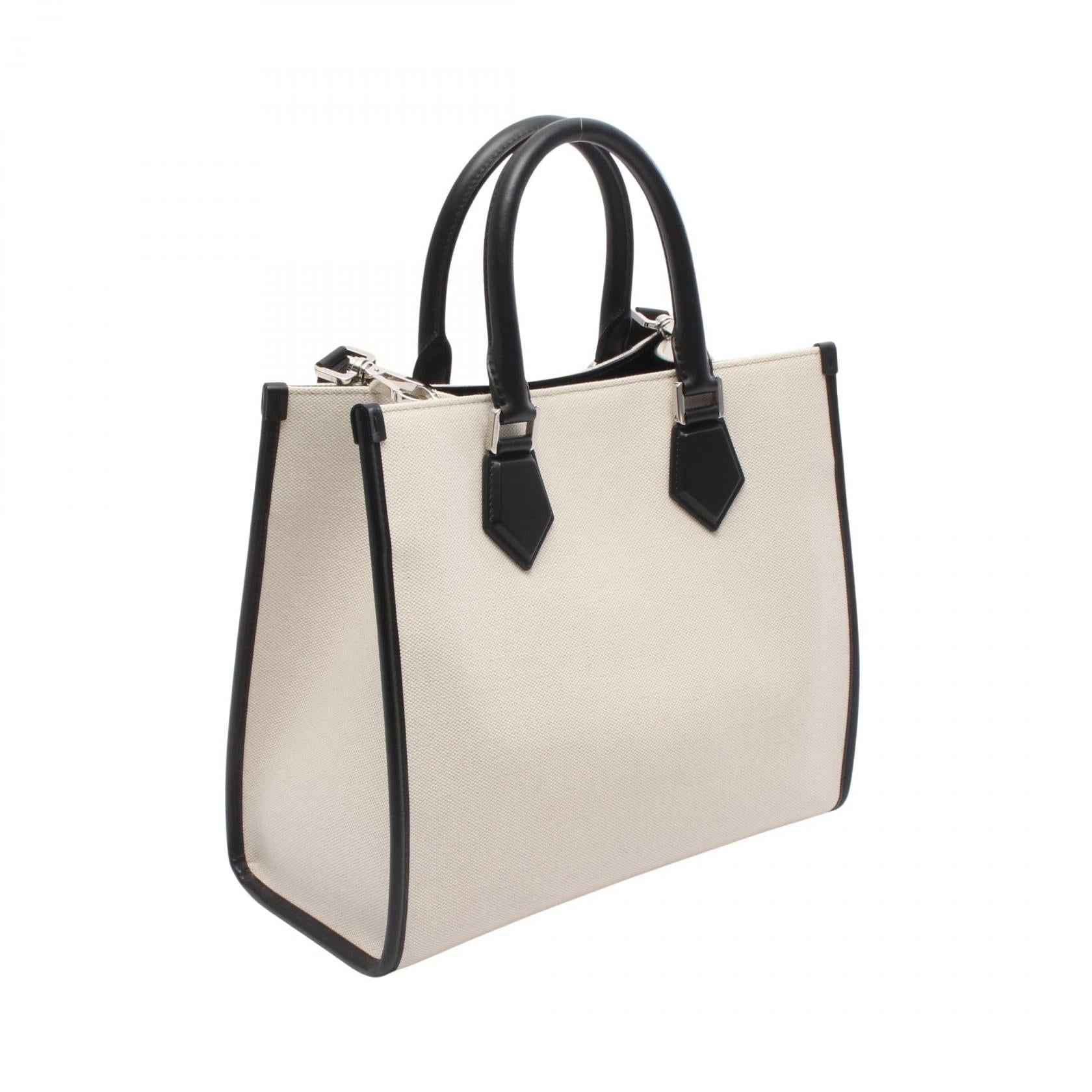 DGロゴ 2WAY ハンドバッグ トートバッグ キャンバス レザー アイボリー ブラック ドルチェアンドガッバーナ バッグ DOLCE&GABBANA