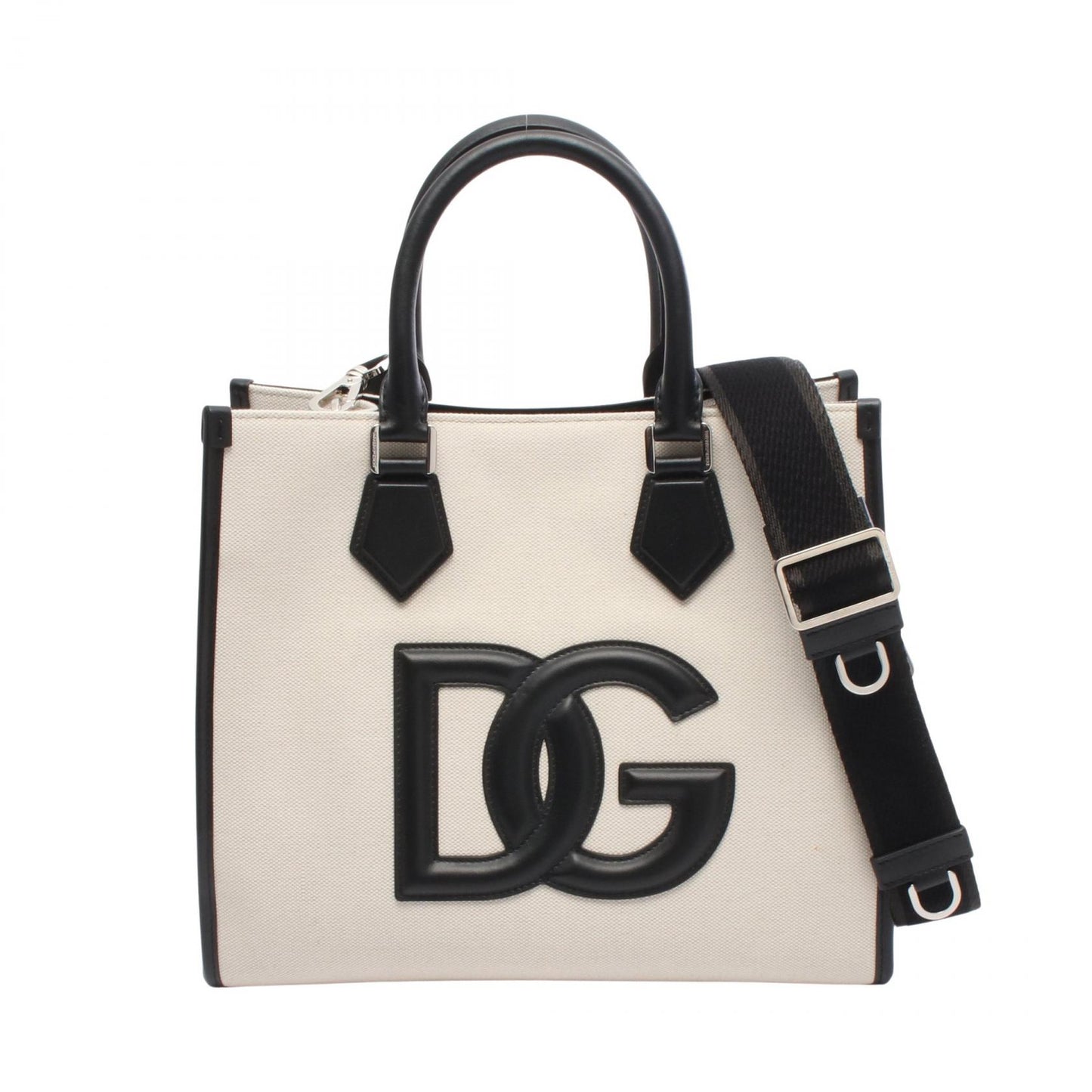 DGロゴ 2WAY ハンドバッグ トートバッグ キャンバス レザー アイボリー ブラック ドルチェアンドガッバーナ バッグ DOLCE&GABBANA