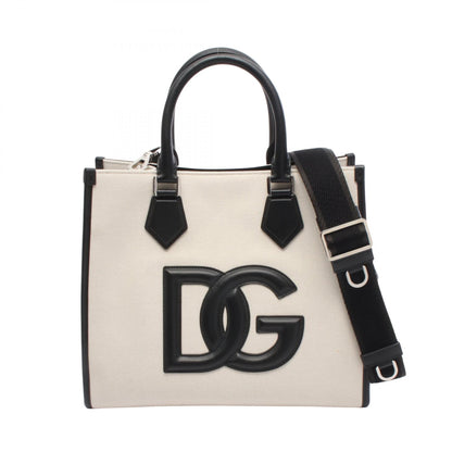 DGロゴ 2WAY ハンドバッグ トートバッグ キャンバス レザー アイボリー ブラック ドルチェアンドガッバーナ バッグ DOLCE&GABBANA