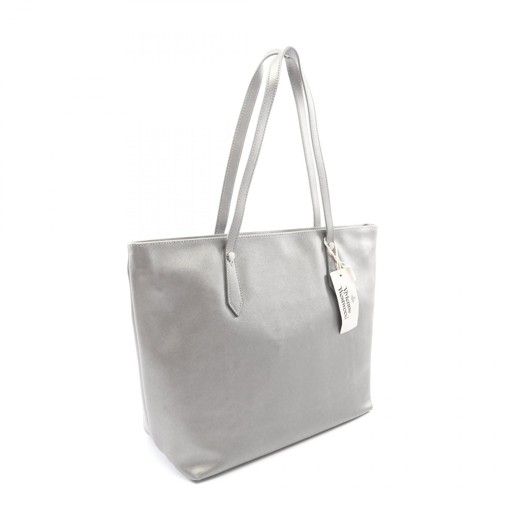 SHOPPER オーブ ハンドバッグ トートバッグ レザー シルバー