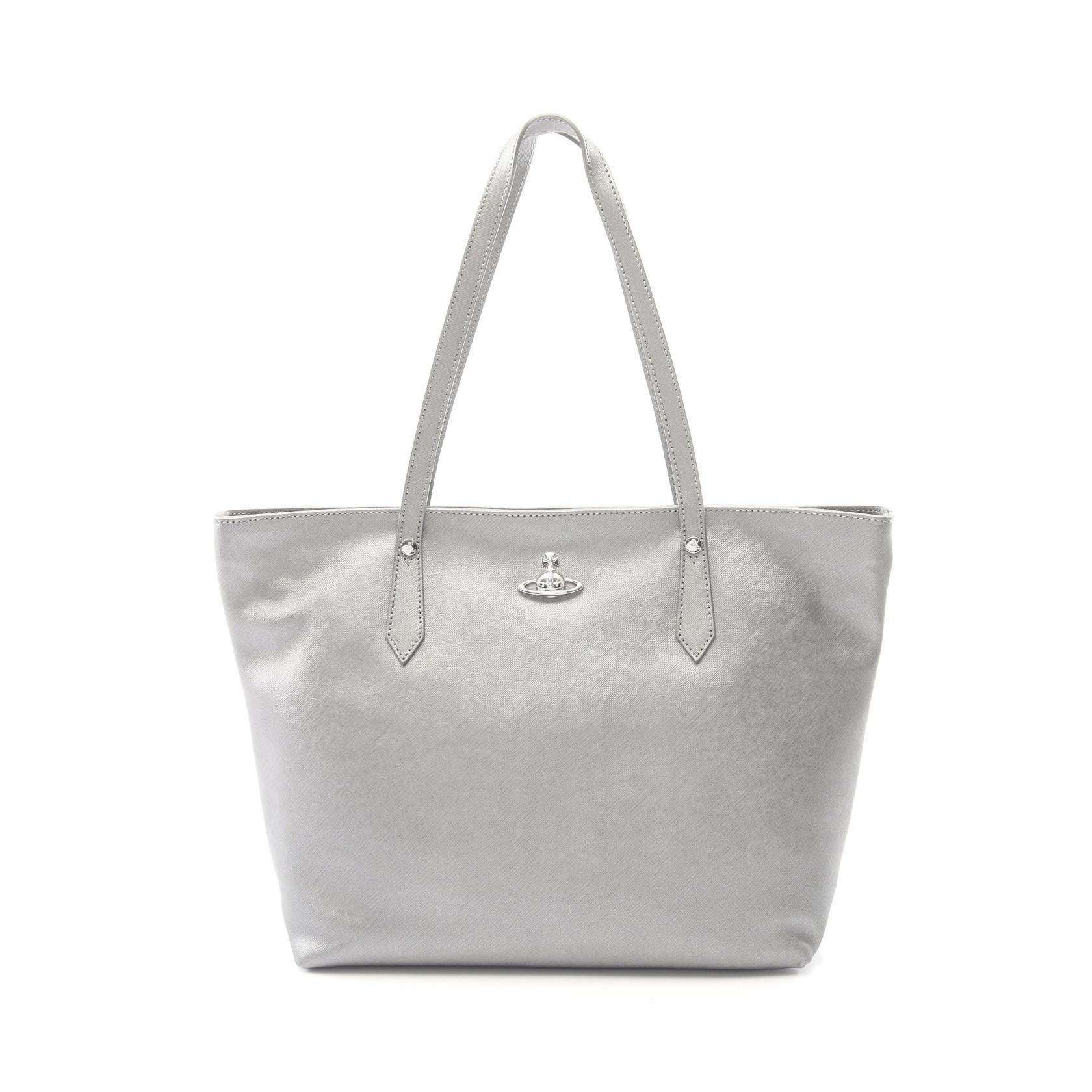 SHOPPER オーブ ハンドバッグ トートバッグ レザー シルバー