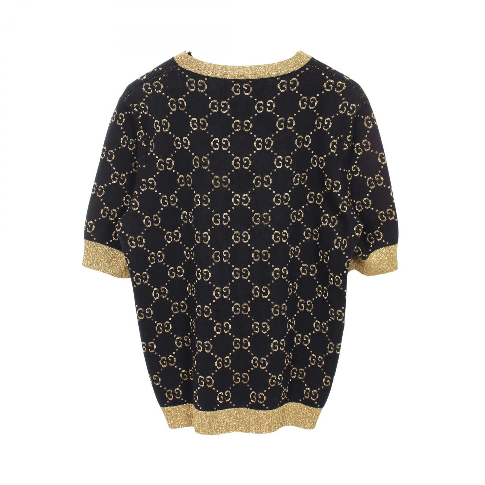 GGコットンラメ 半袖 ニット コットン ネイビー ゴールド グッチ トップス GUCCI
