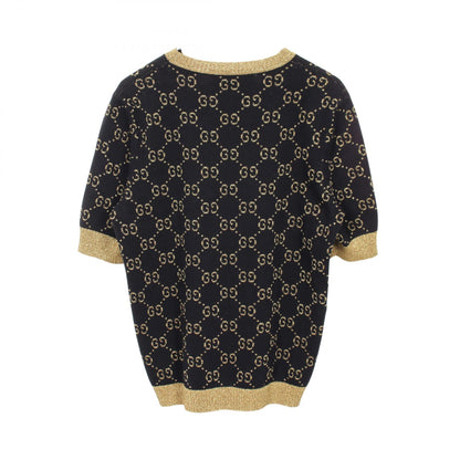 GGコットンラメ 半袖 ニット コットン ネイビー ゴールド グッチ トップス GUCCI