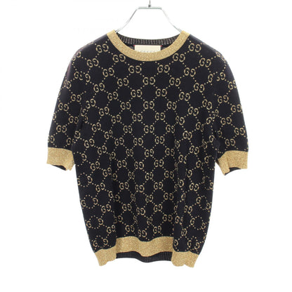 GGコットンラメ 半袖 ニット コットン ネイビー ゴールド グッチ トップス GUCCI