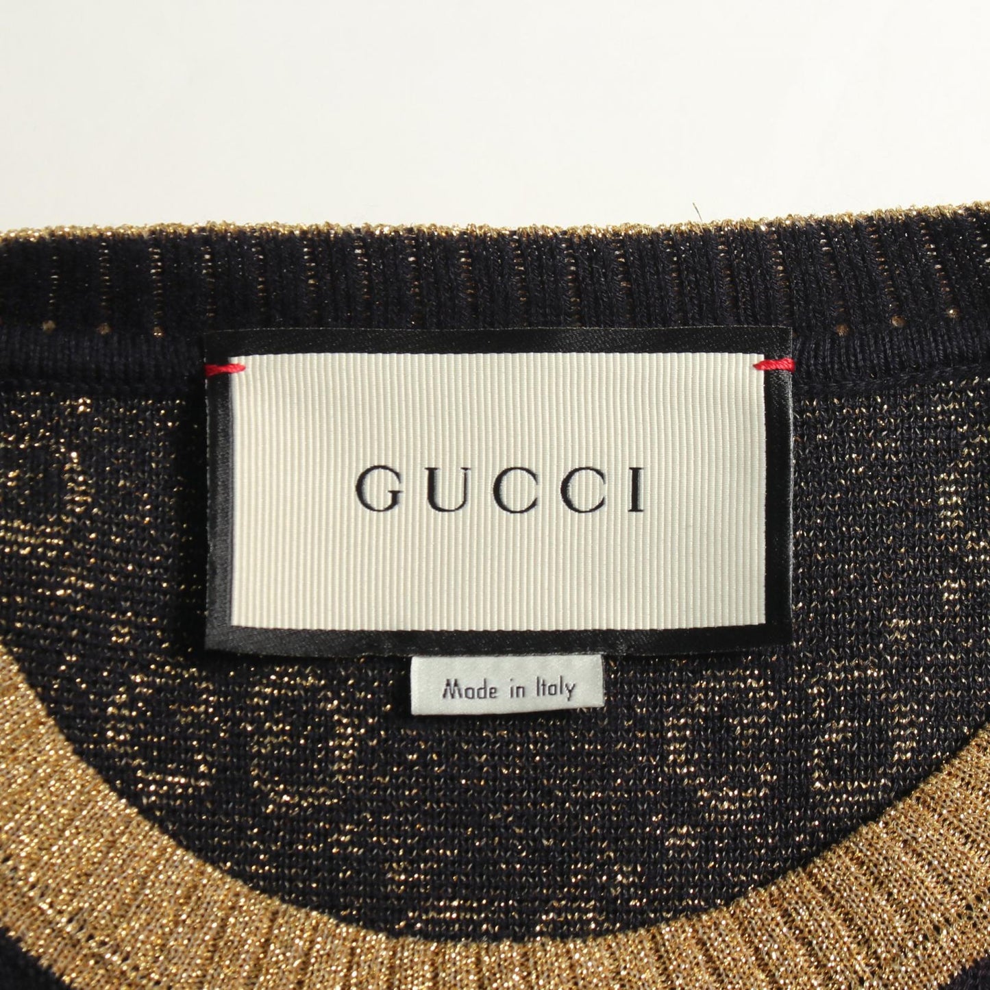 GGコットンラメ 半袖 ニット コットン ネイビー ゴールド グッチ トップス GUCCI
