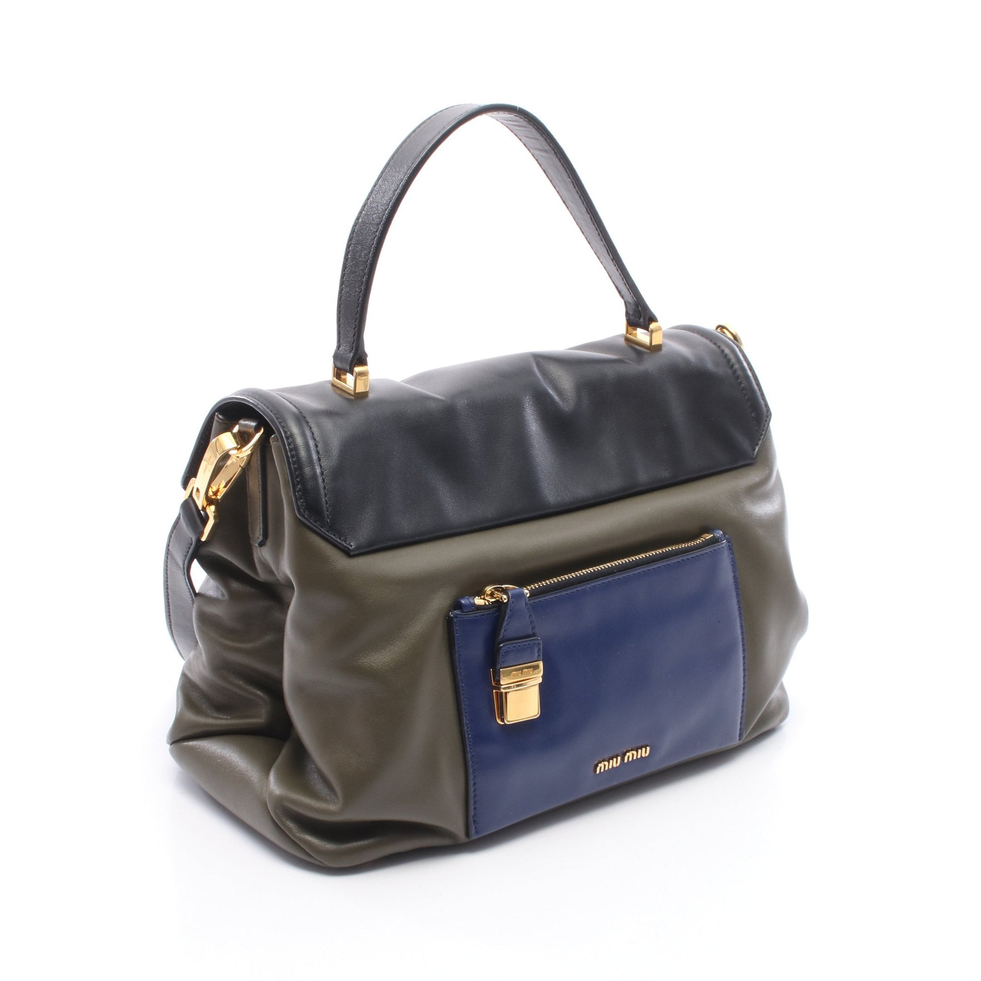 2WAY ハンドバッグ レザー カーキグリーン ブラック ブルー ミュウミュウ バッグ miu miu