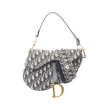 サドルバッグ オブリークジャカード 2WAY ハンドバッグ キャンバス レザー ベージュ ネイビー クリスチャンディオール バッグ Christian Dior