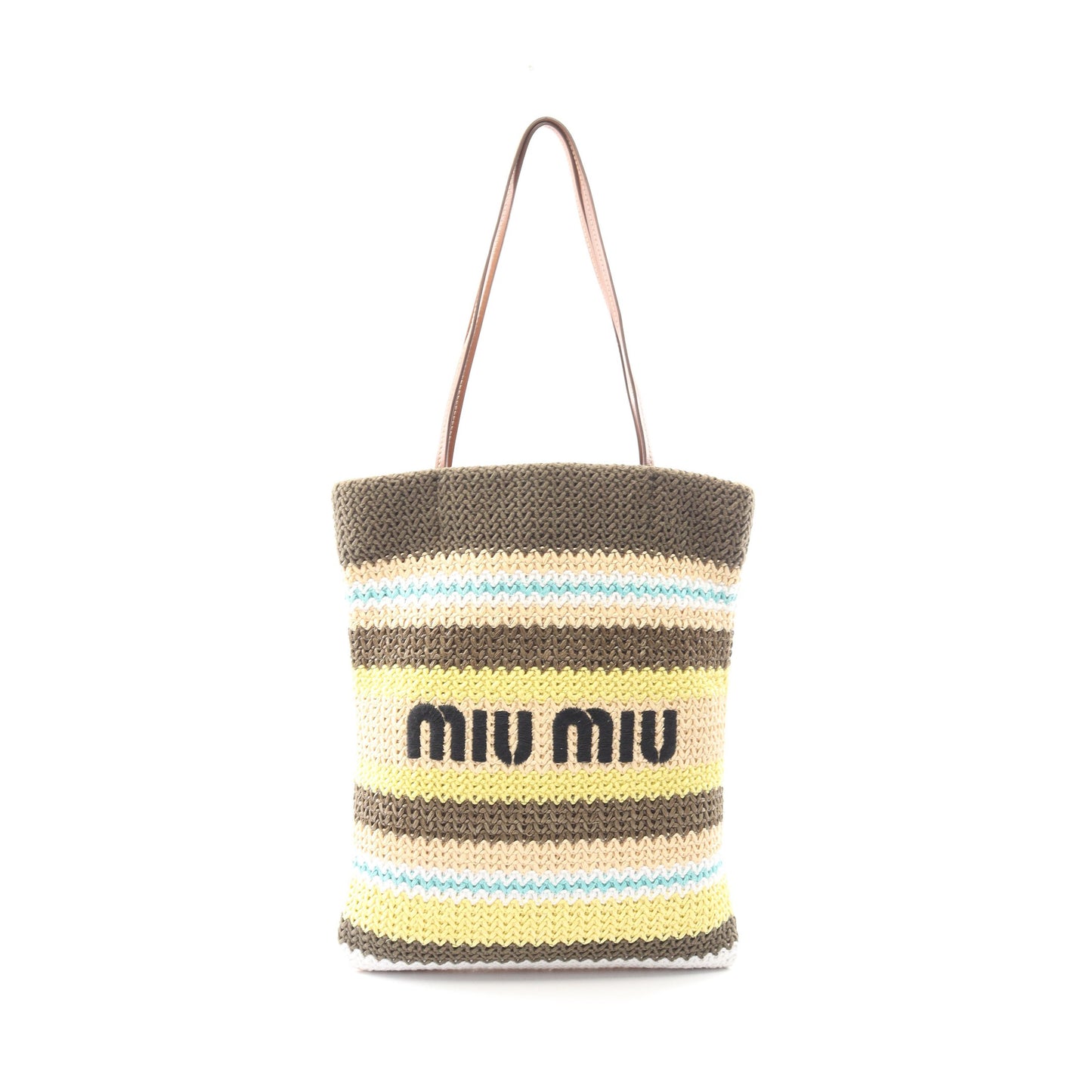ロゴ ショルダーバッグ トートバッグ ファブリック レザー カーキグリーン マルチカラー ミュウミュウ バッグ miu miu