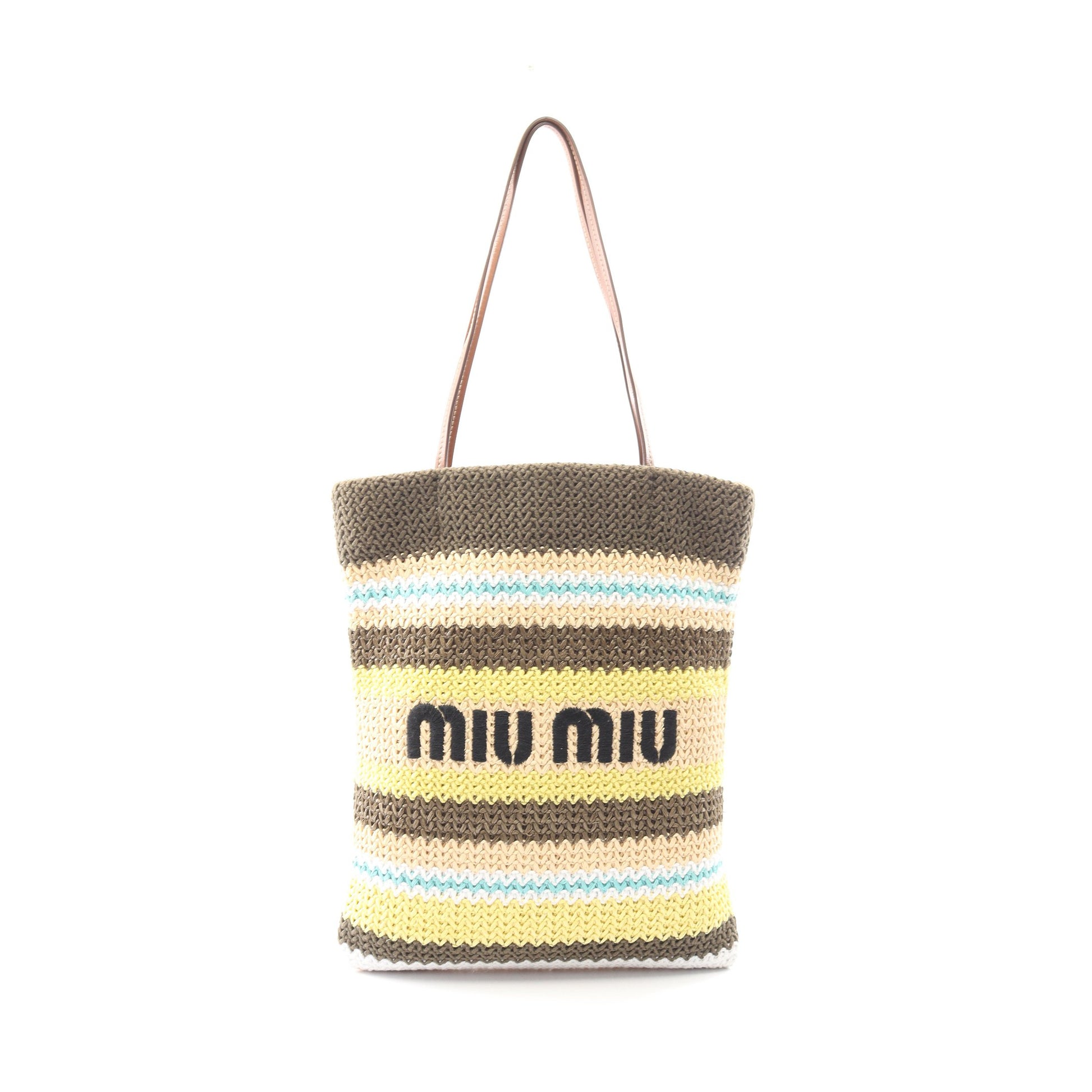 ロゴ ショルダーバッグ トートバッグ ファブリック レザー カーキグリーン マルチカラー ミュウミュウ バッグ miu miu