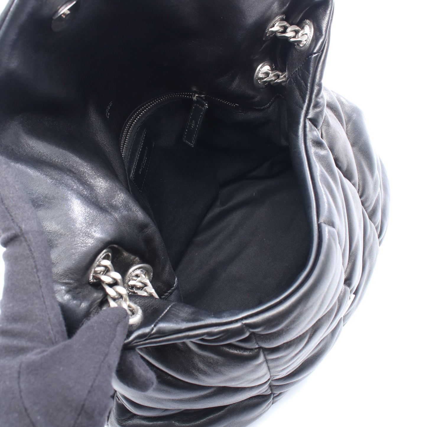 パファー ミディアム チェーンショルダーバッグ ラムスキン ブラック サンローランパリ バッグ SAINT LAURENT PARIS