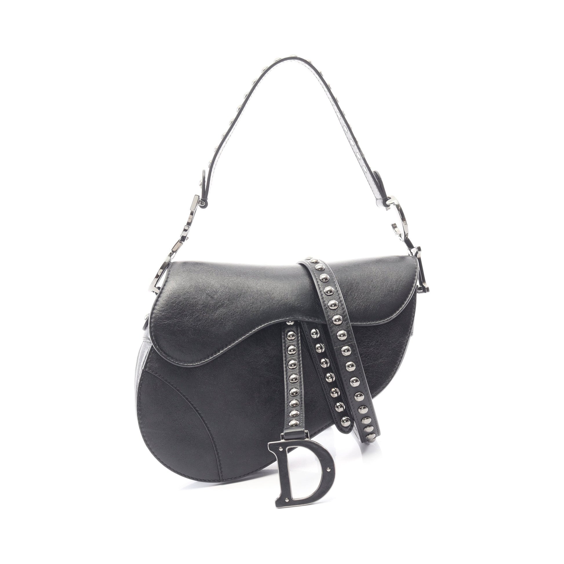SADDLE サドル スタッズ 2WAY ハンドバッグ レザー ブラック クリスチャンディオール バッグ Christian Dior
