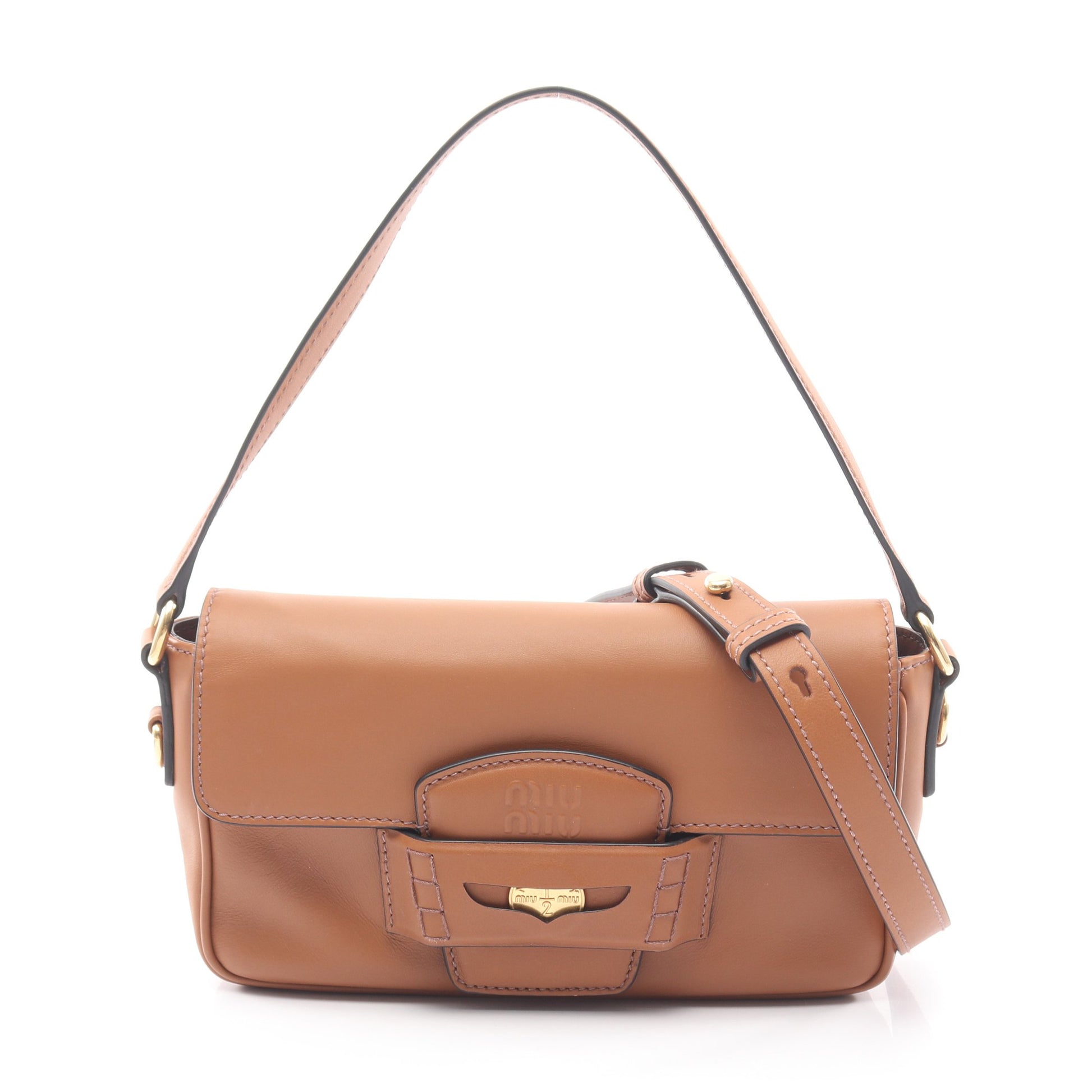 CRM FINE CALF ペニー 2WAY ハンドバッグ レザー ブラウン ミュウミュウ バッグ miu miu