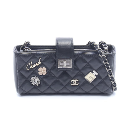2.55 マトラッセ アイコン フォンホルダー チェーンショルダーバッグ レザー ブラック シルバー金具 シャネル バッグ CHANEL