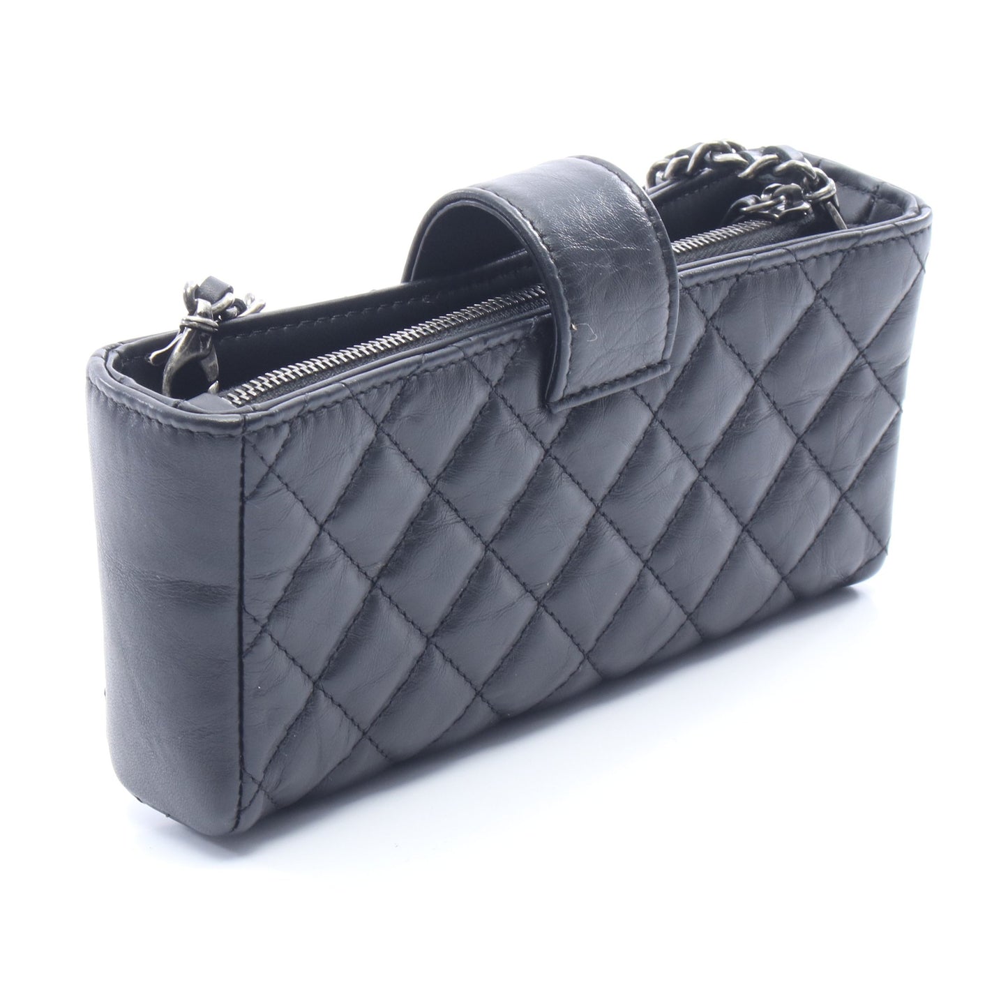 2.55 マトラッセ アイコン フォンホルダー チェーンショルダーバッグ レザー ブラック シルバー金具 シャネル バッグ CHANEL