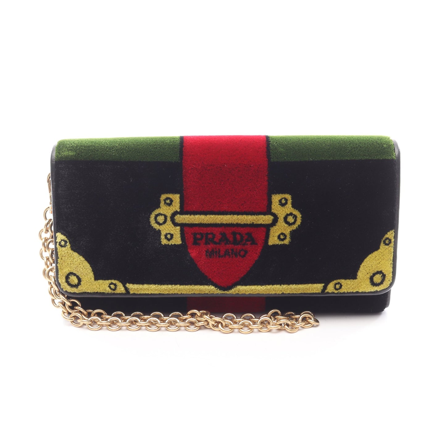 VELLUTO RICAMO 二つ折り長財布 ベロア レザー ブラック マルチカラー プラダ 財布・小物 PRADA