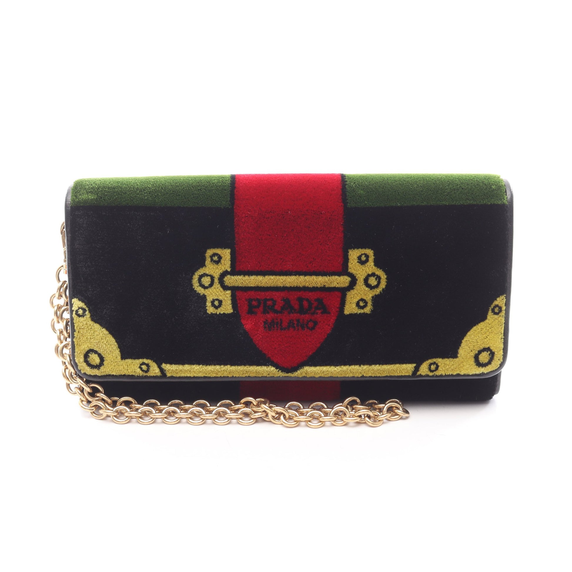 VELLUTO RICAMO 二つ折り長財布 ベロア レザー ブラック マルチカラー プラダ 財布・小物 PRADA