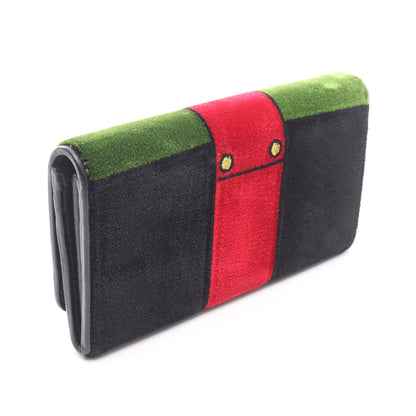VELLUTO RICAMO 二つ折り長財布 ベロア レザー ブラック マルチカラー プラダ 財布・小物 PRADA
