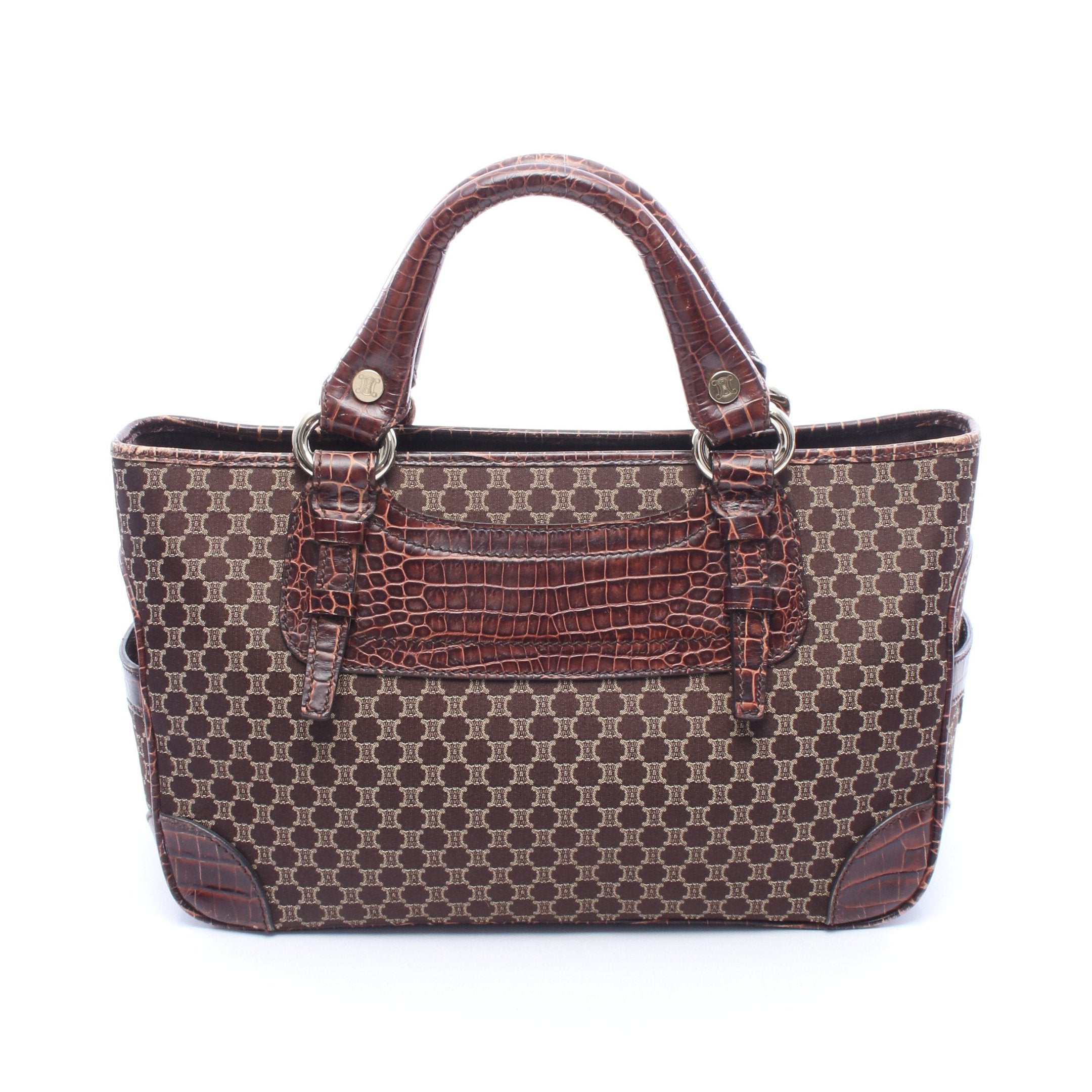 セリーヌ CELINE マカダム クロコ型押し トートバッグ ブラウン系 ブギーバッグ マカダム クロコ型押し ハンドバッグ キャンバス レザー