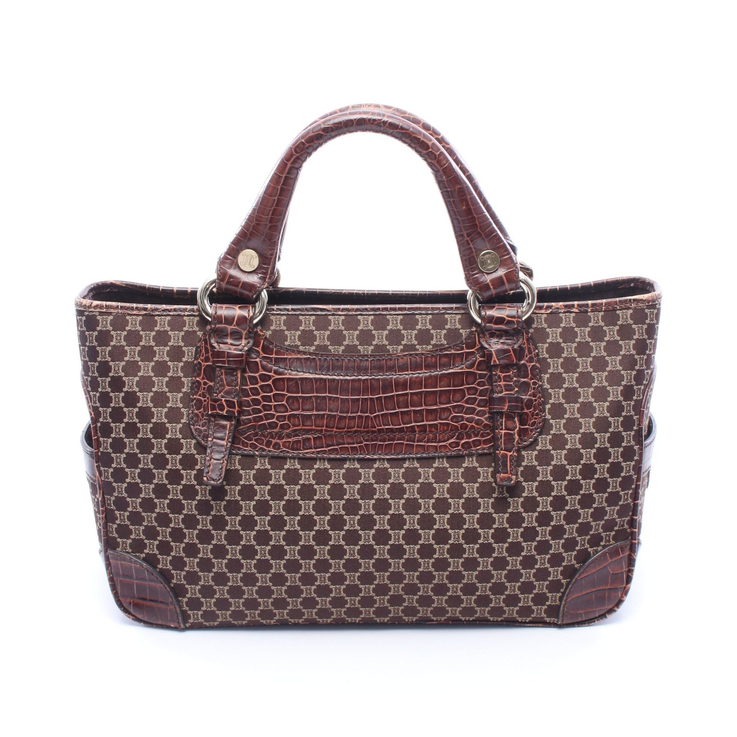 ブギーバッグ マカダム クロコ型押し ハンドバッグ キャンバス レザー ダークブラウン ベージュ セリーヌ バッグ CELINE