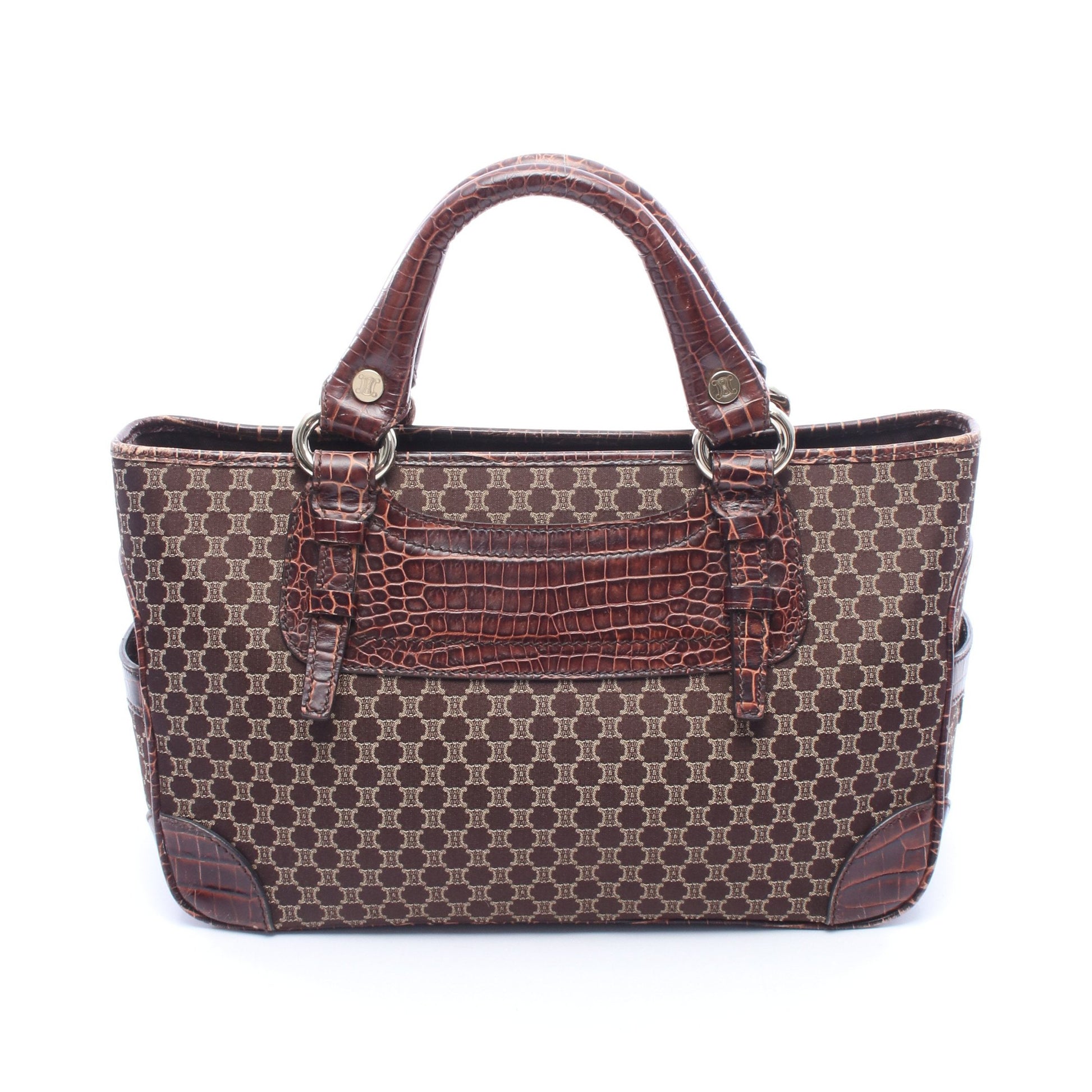 ブギーバッグ マカダム クロコ型押し ハンドバッグ キャンバス レザー ダークブラウン ベージュ セリーヌ バッグ CELINE