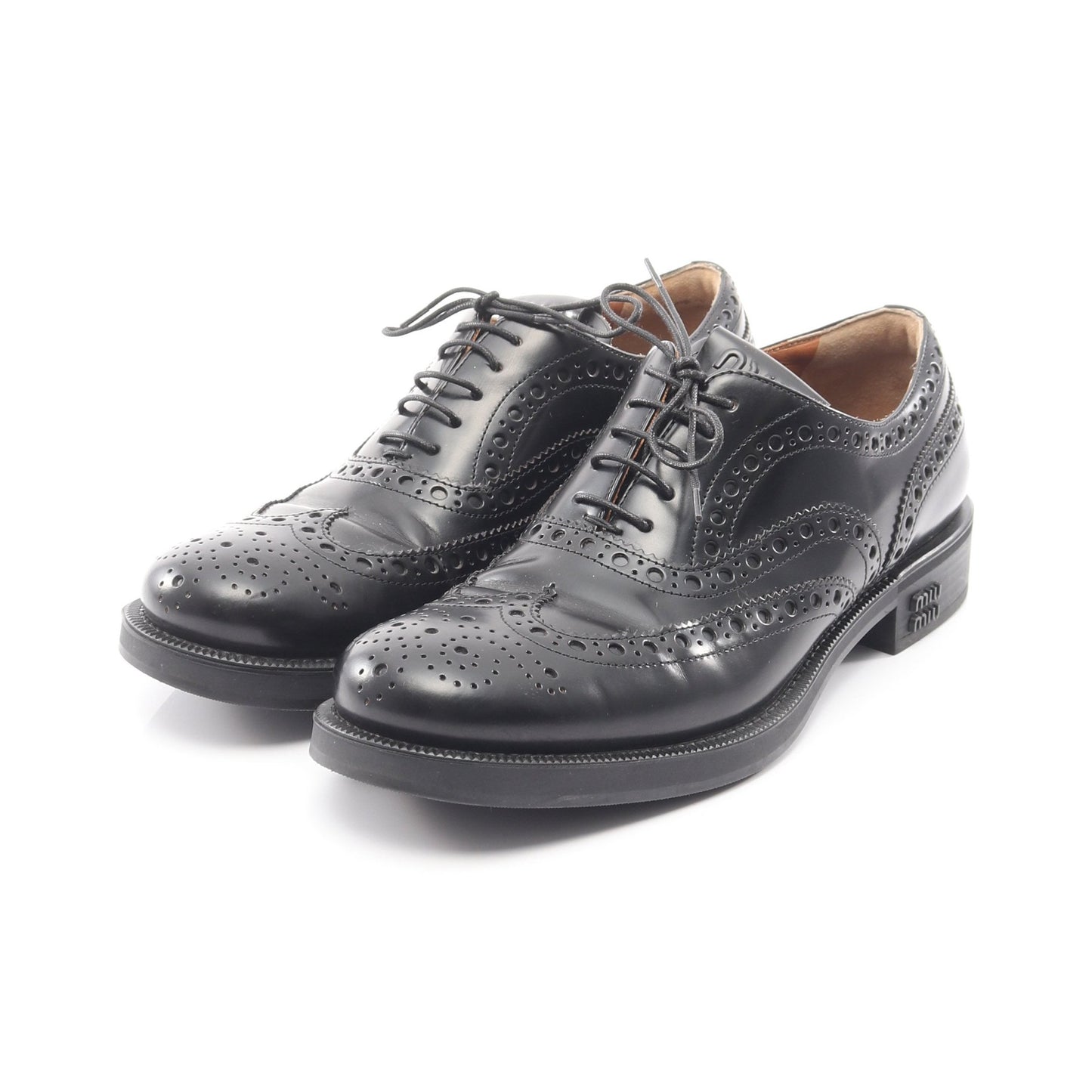 miu miu × Church's ブラッシュドレザー オックスフォードグローグシューズ ドレスシューズ レザー ブラック ミュウミュウ シューズ miu miu