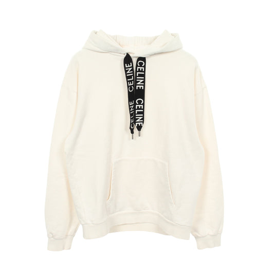 ロゴ ルーズ フーディ プルオーバーパーカー コットン ホワイト ブラック セリーヌ