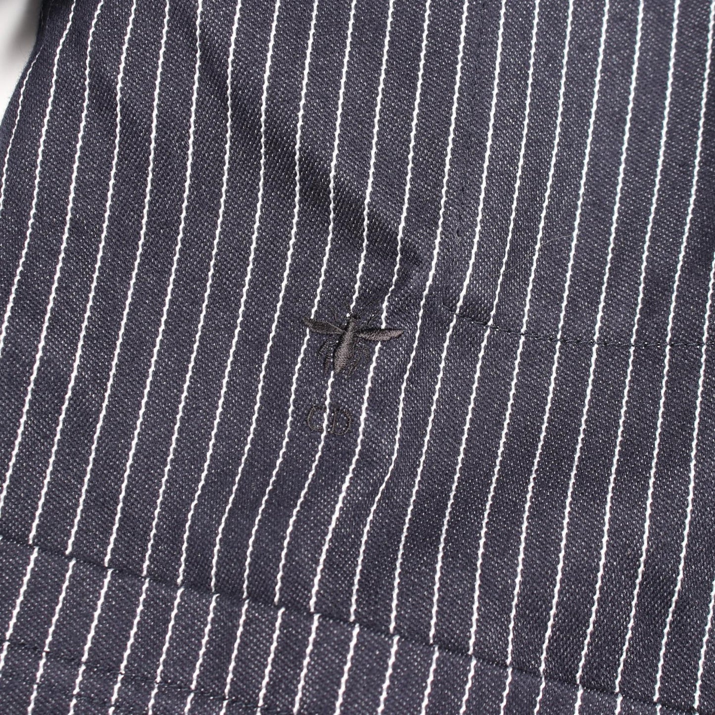 BEE刺繍 ストライプ シャツ ジャケット コットン シルク ネイビー クリスチャンディオール