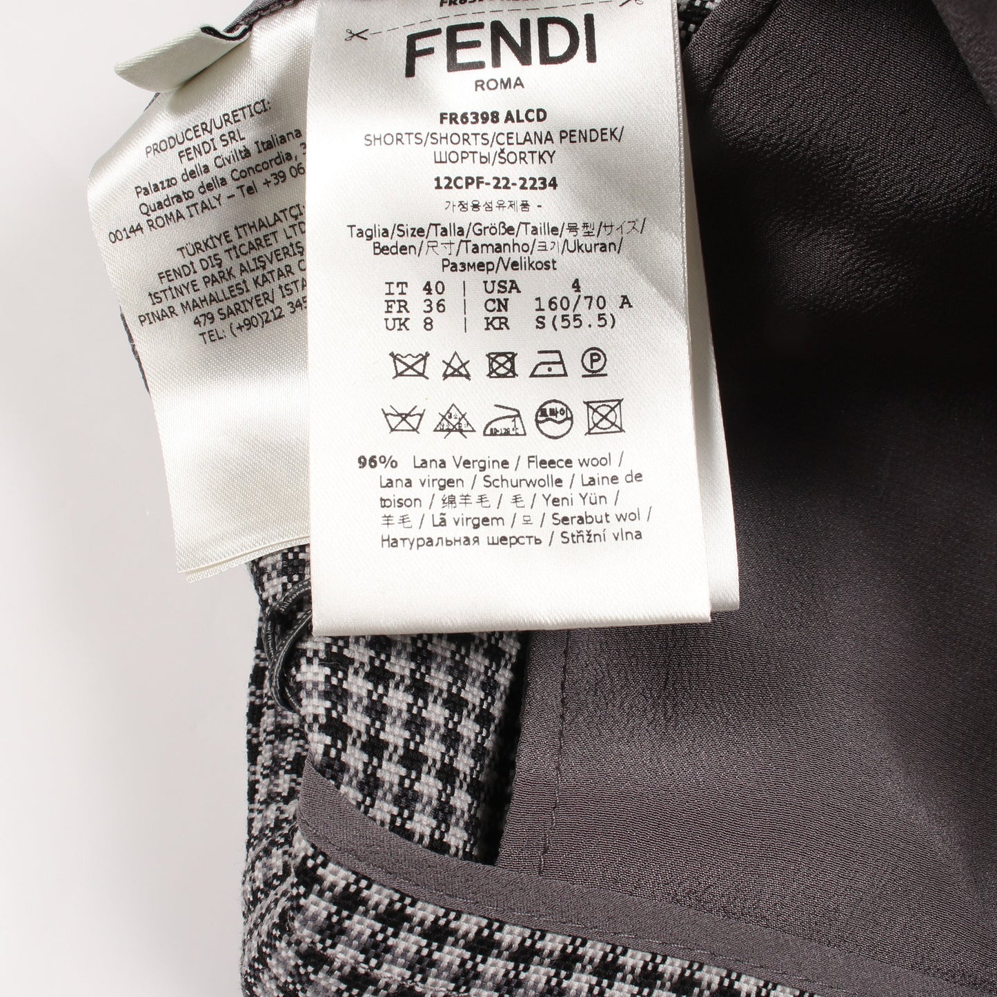 千鳥格子 ショート パンツ ウール ブラック ホワイト フェンディ ボトムス FENDI