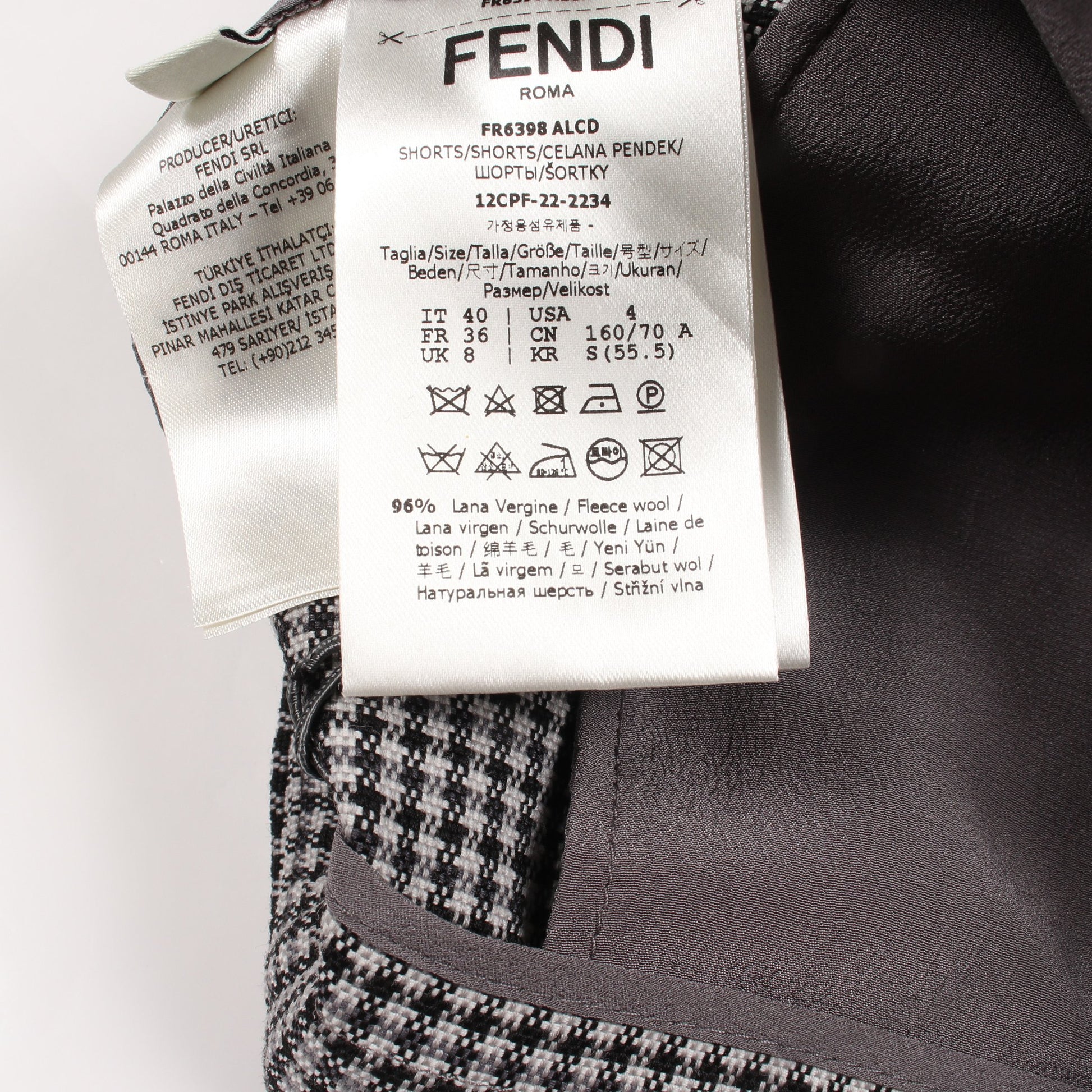 千鳥格子 ショート パンツ ウール ブラック ホワイト フェンディ ボトムス FENDI