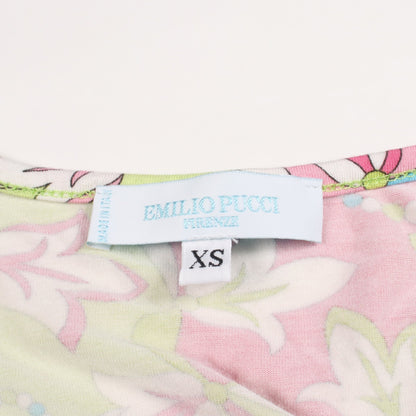 総柄 Vネック カットソー レーヨン ピンク イエローグリーン マルチカラー エミリオプッチ トップス EMILIO PUCCI
