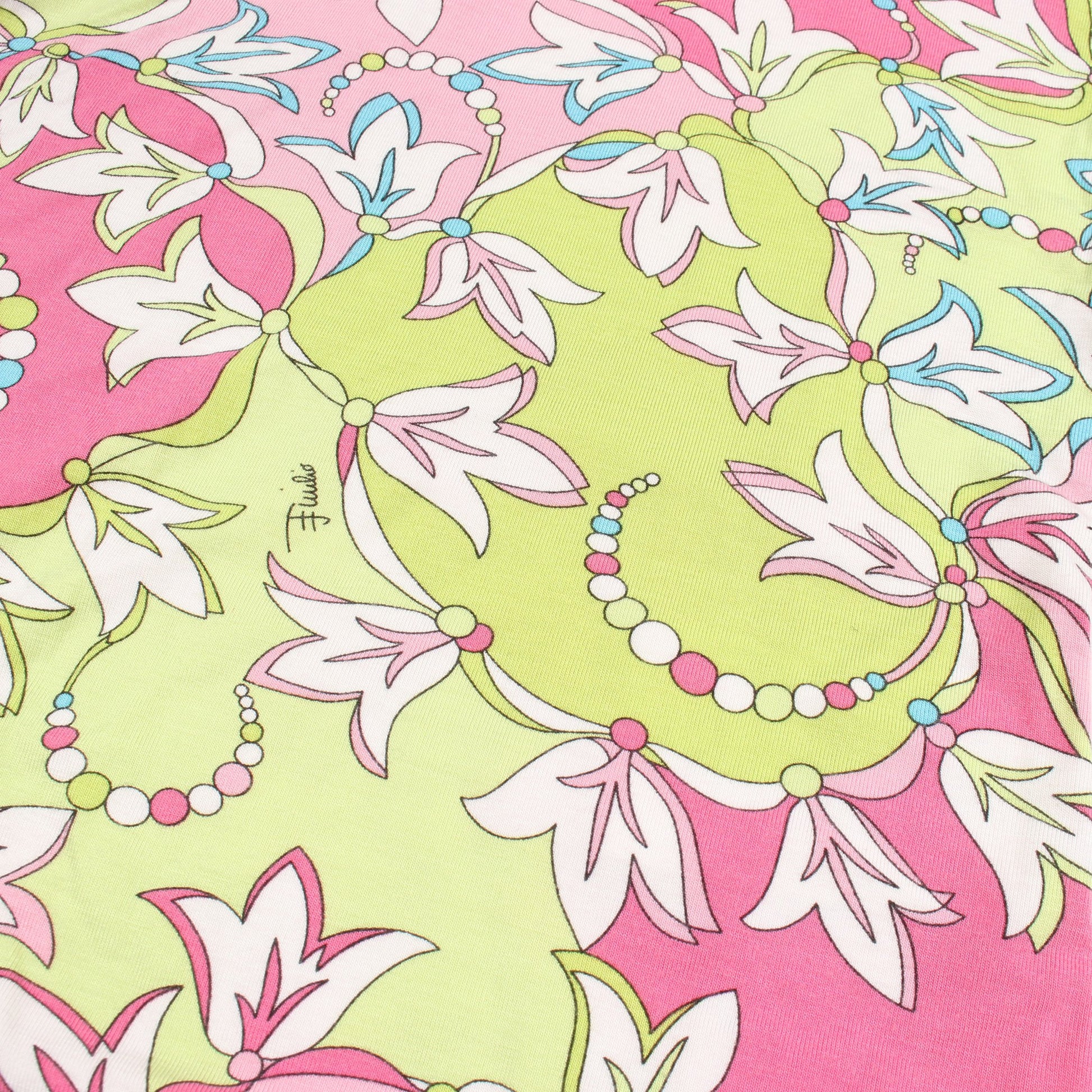 総柄 Vネック カットソー レーヨン ピンク イエローグリーン マルチカラー エミリオプッチ トップス EMILIO PUCCI