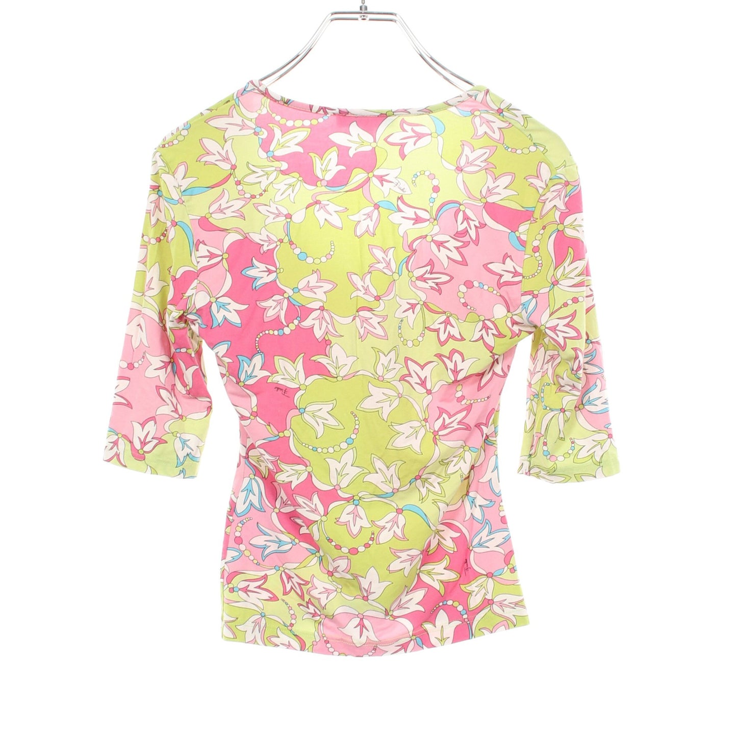 総柄 Vネック カットソー レーヨン ピンク イエローグリーン マルチカラー エミリオプッチ トップス EMILIO PUCCI