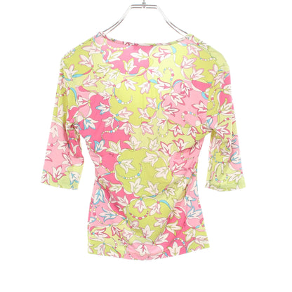 総柄 Vネック カットソー レーヨン ピンク イエローグリーン マルチカラー エミリオプッチ トップス EMILIO PUCCI
