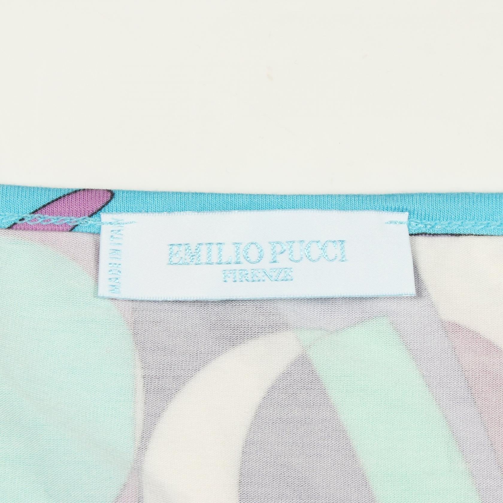 総柄 Vネック カットソー レーヨン ホワイト ブルー マルチカラー エミリオプッチ トップス EMILIO PUCCI