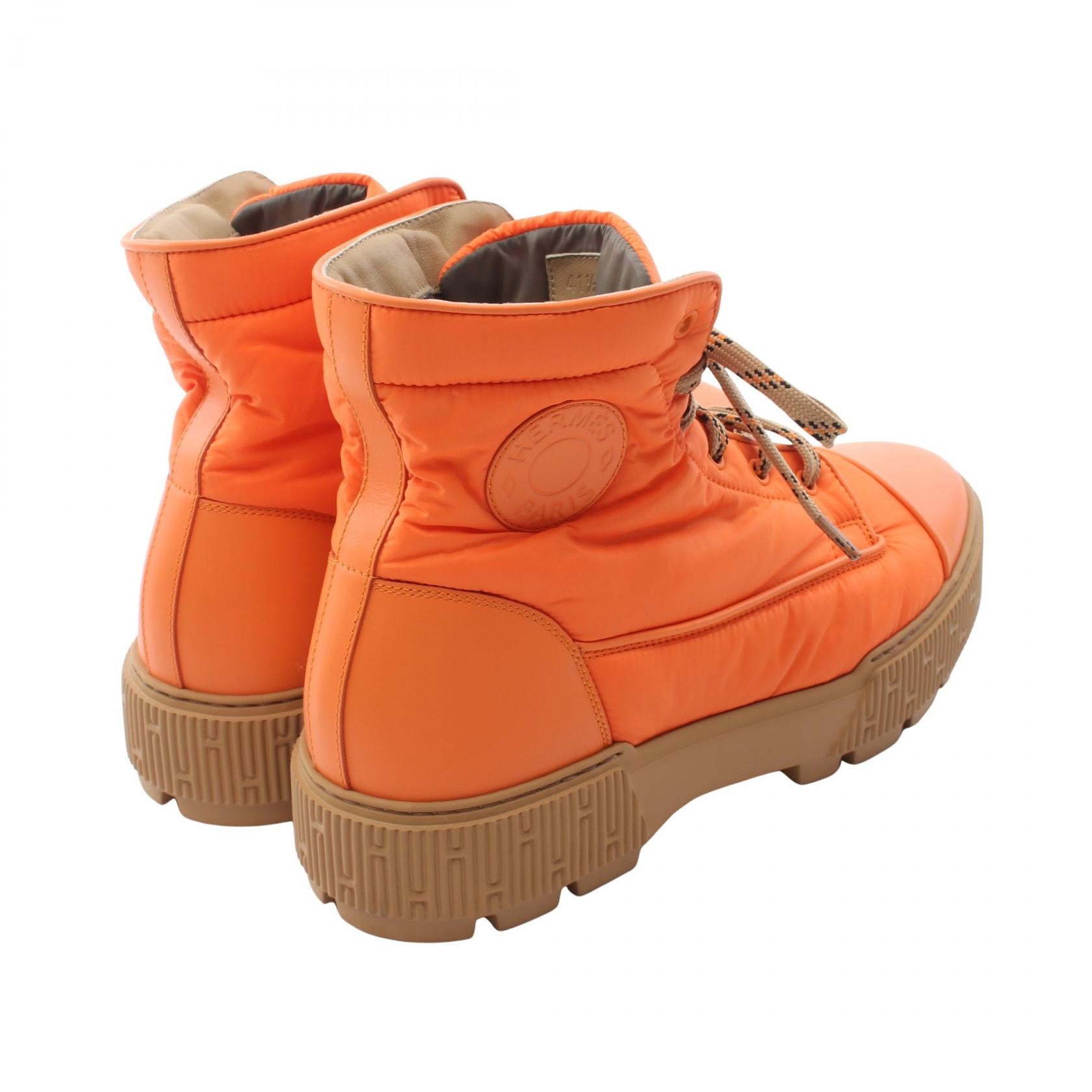フレッシュ ショート ブーツ ナイロン レザー オレンジ エルメス シューズ HERMES